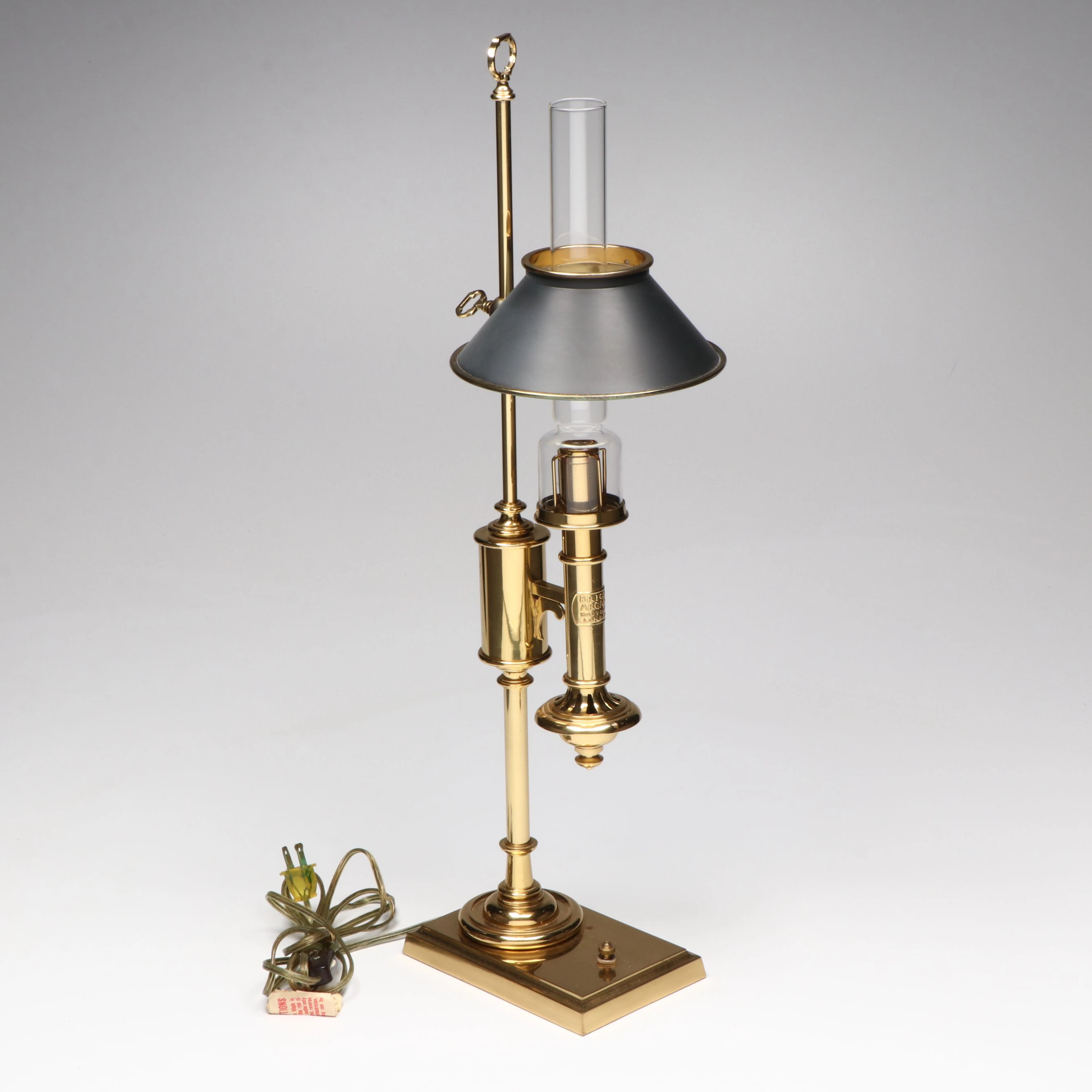 Bright Argand Bouillotte Desk Lamp with Toleware Shade