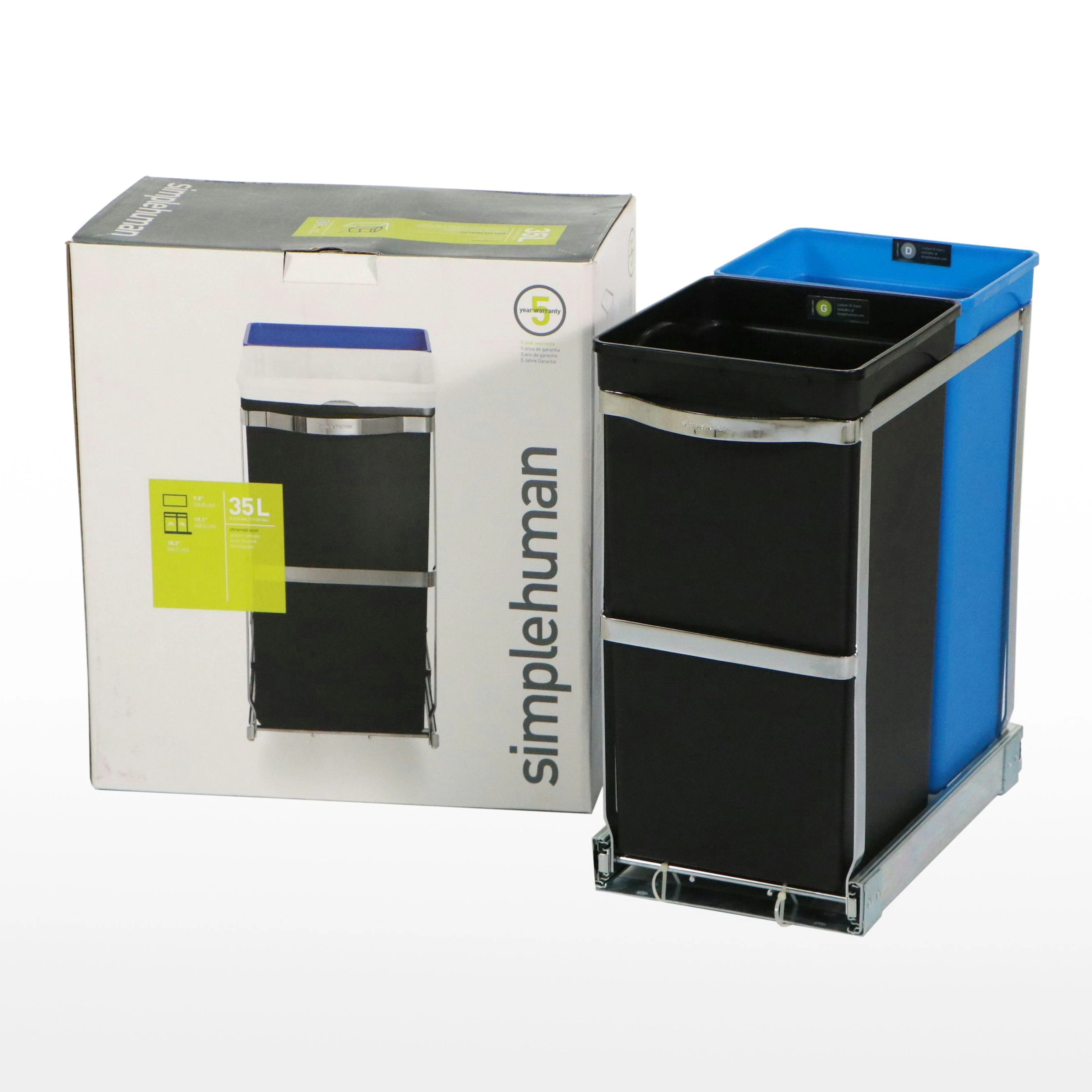Simplehuman 35L Under Counter Pull-Out Kitchen Trash and Recycle Cans