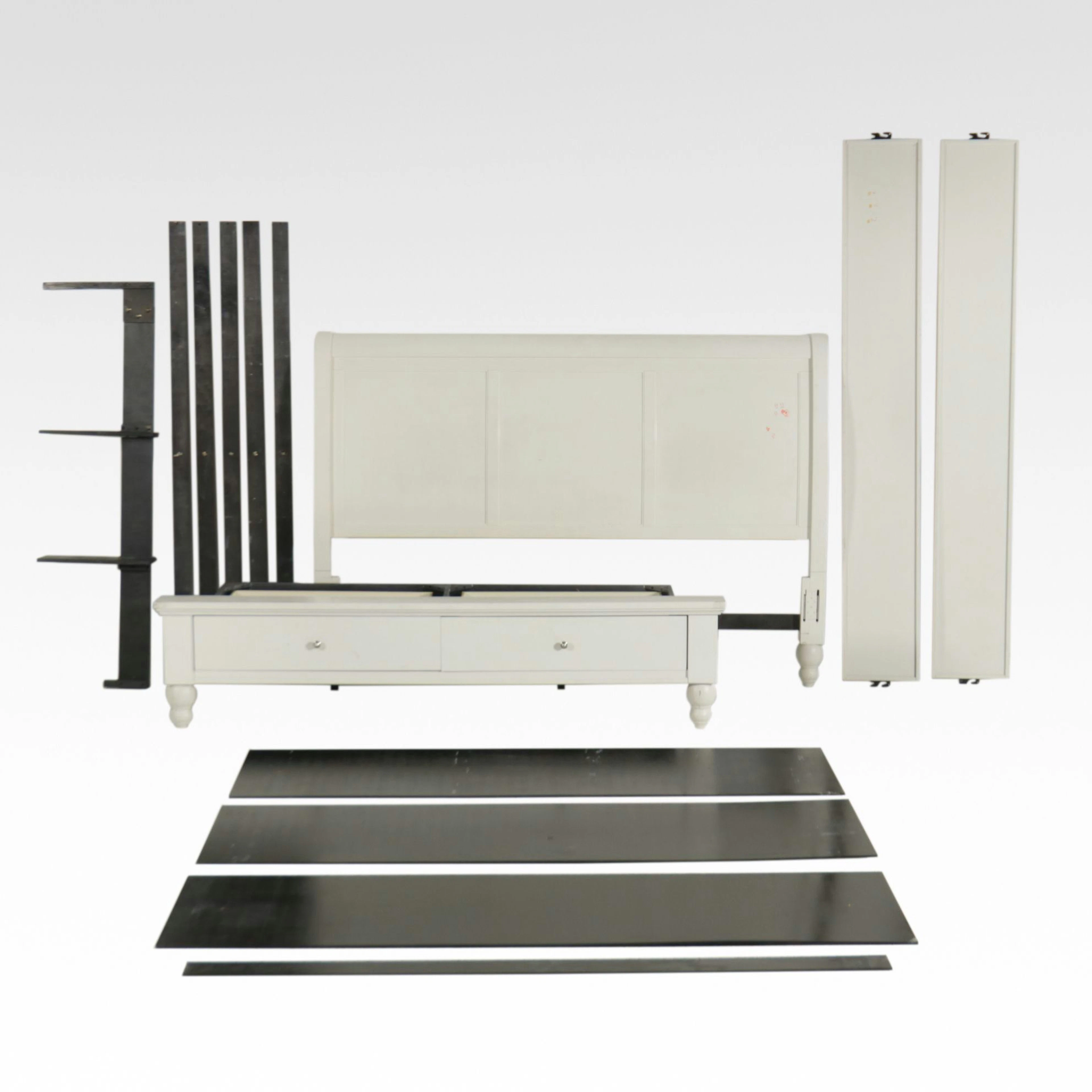 Aspenhome White-Finished King Size Bed Frame with Storage Drawers, 21st Century