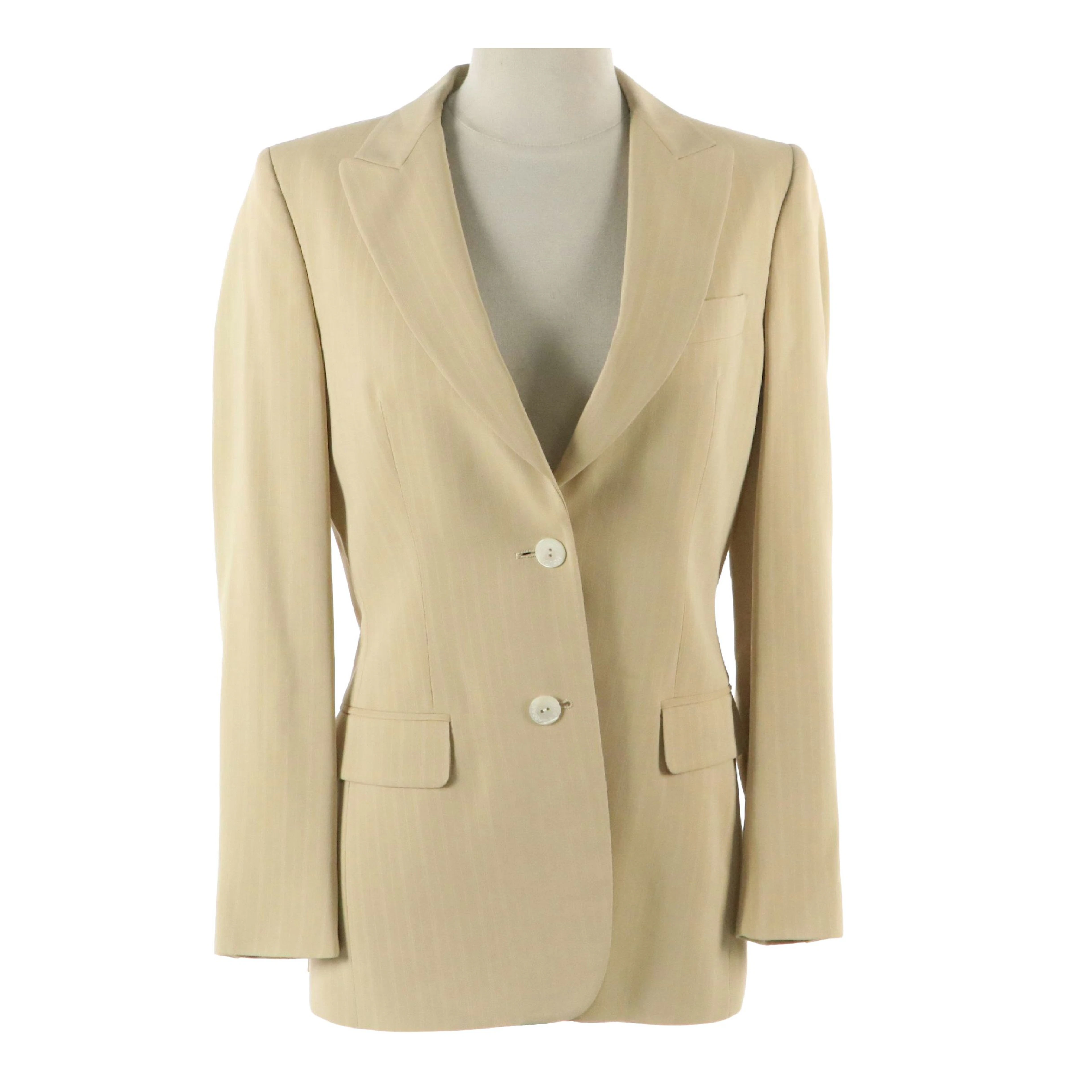 Dolce & Gabbana Beige Pinstriped Blazer in Cotton Blend with Shell Buttons