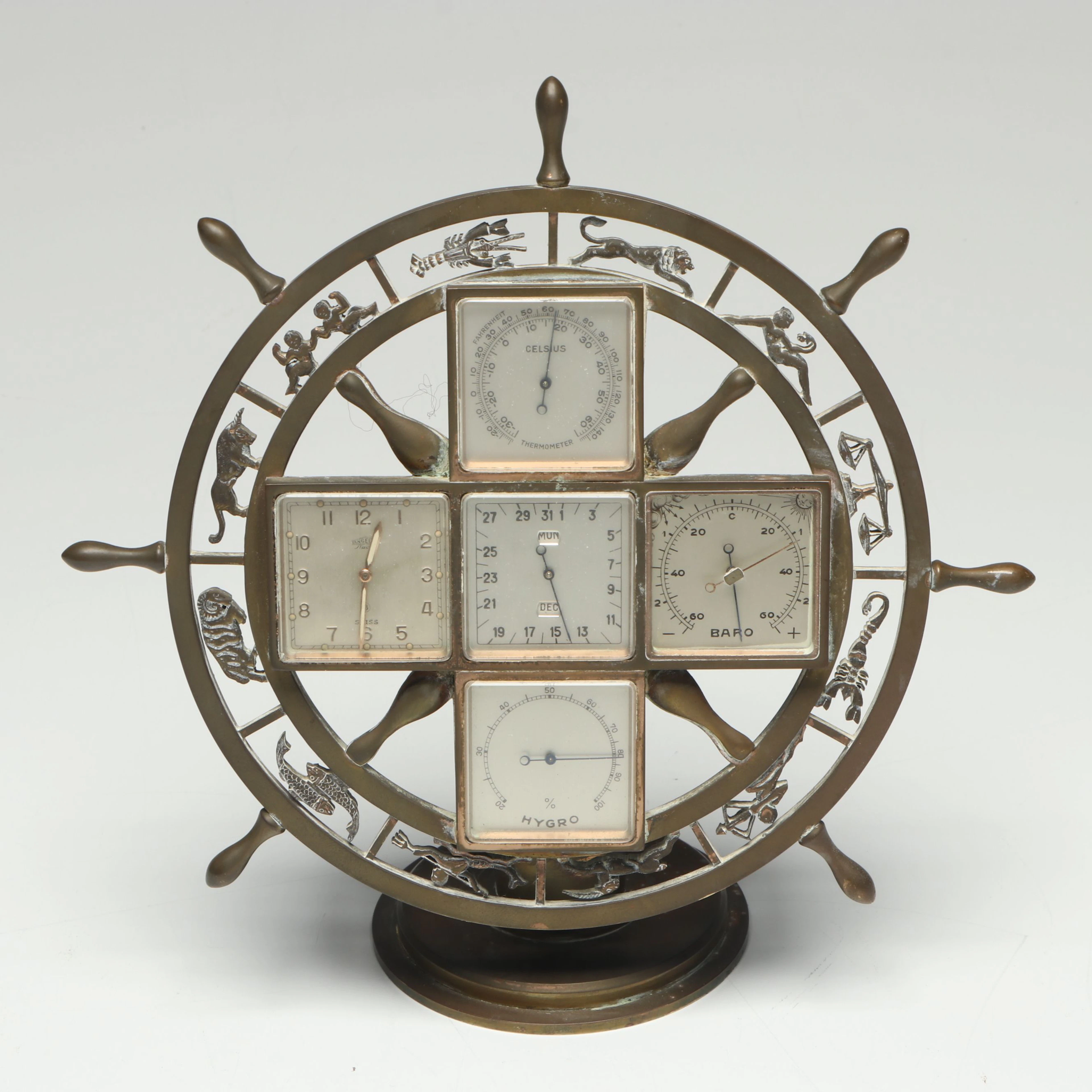 Angelus Art Deco Bronze Compendium Clock, Early to Mid-20th Century