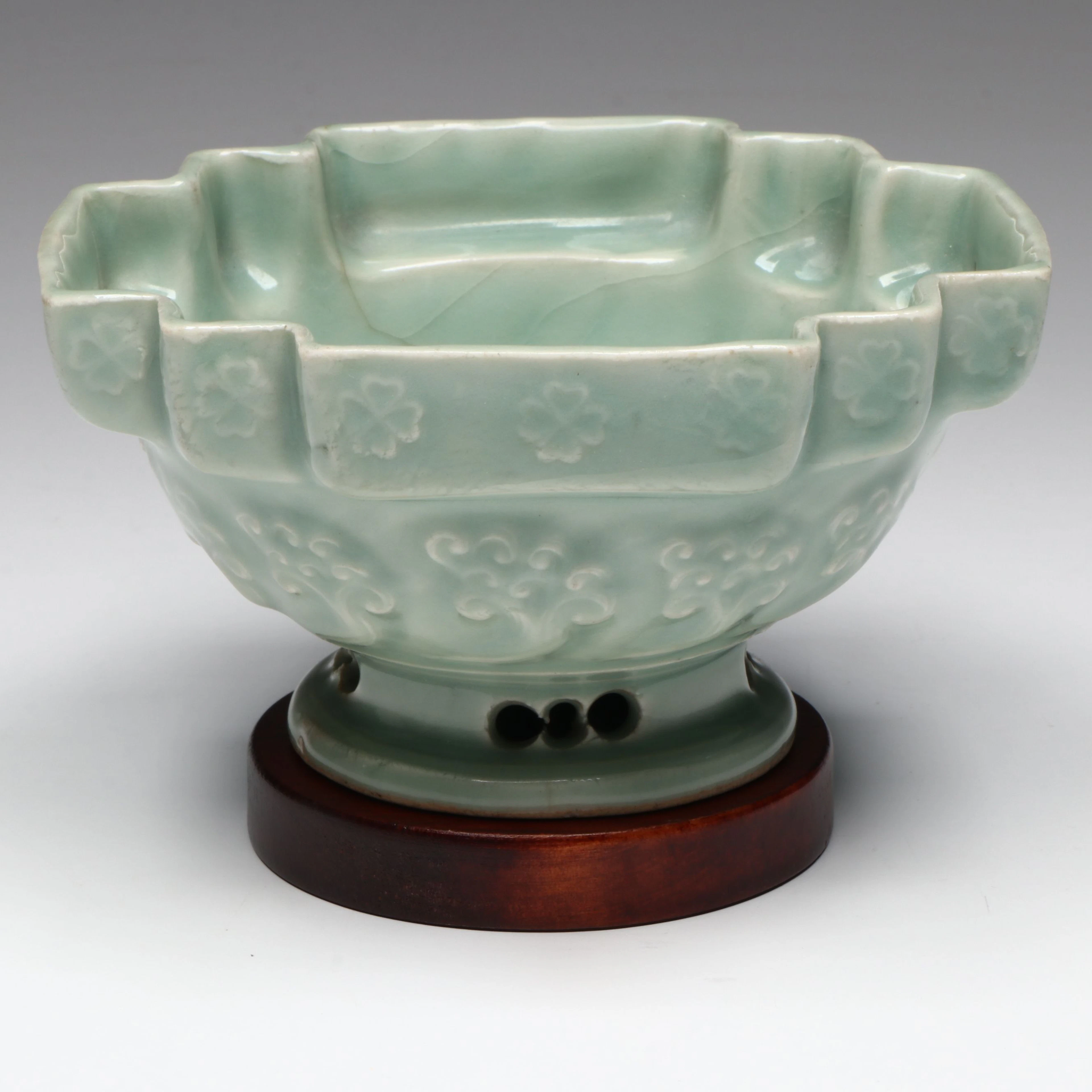 Korean Goryeo Style Celadon Lobed Cup with Wood Stand
