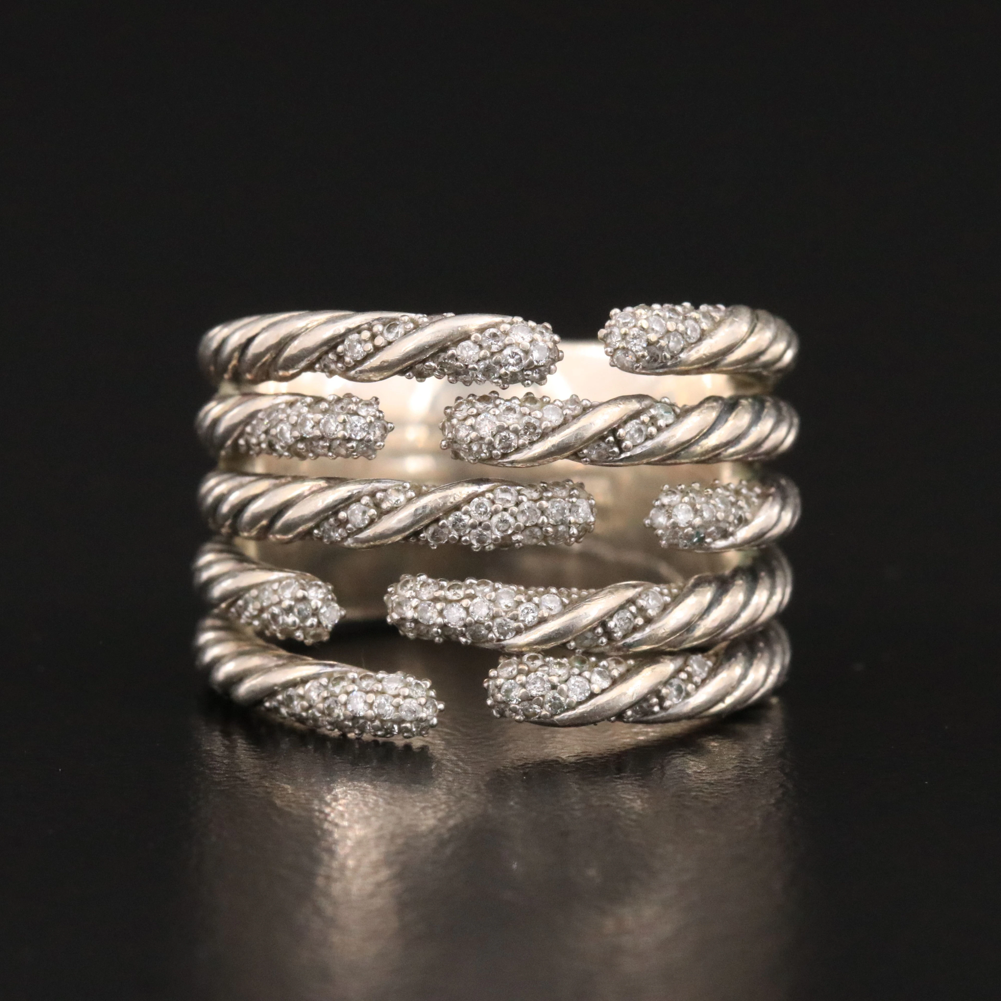 David Yurman Willow Sterling 0.60 CTW Diamond Multi-Row Ring