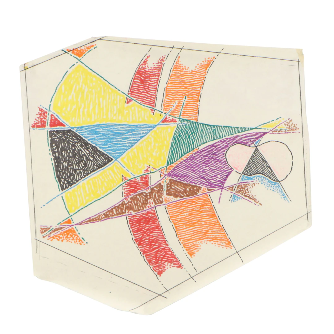 Achi Sullo Modernist Color Ink Drawing, Mid to Late 20th Century