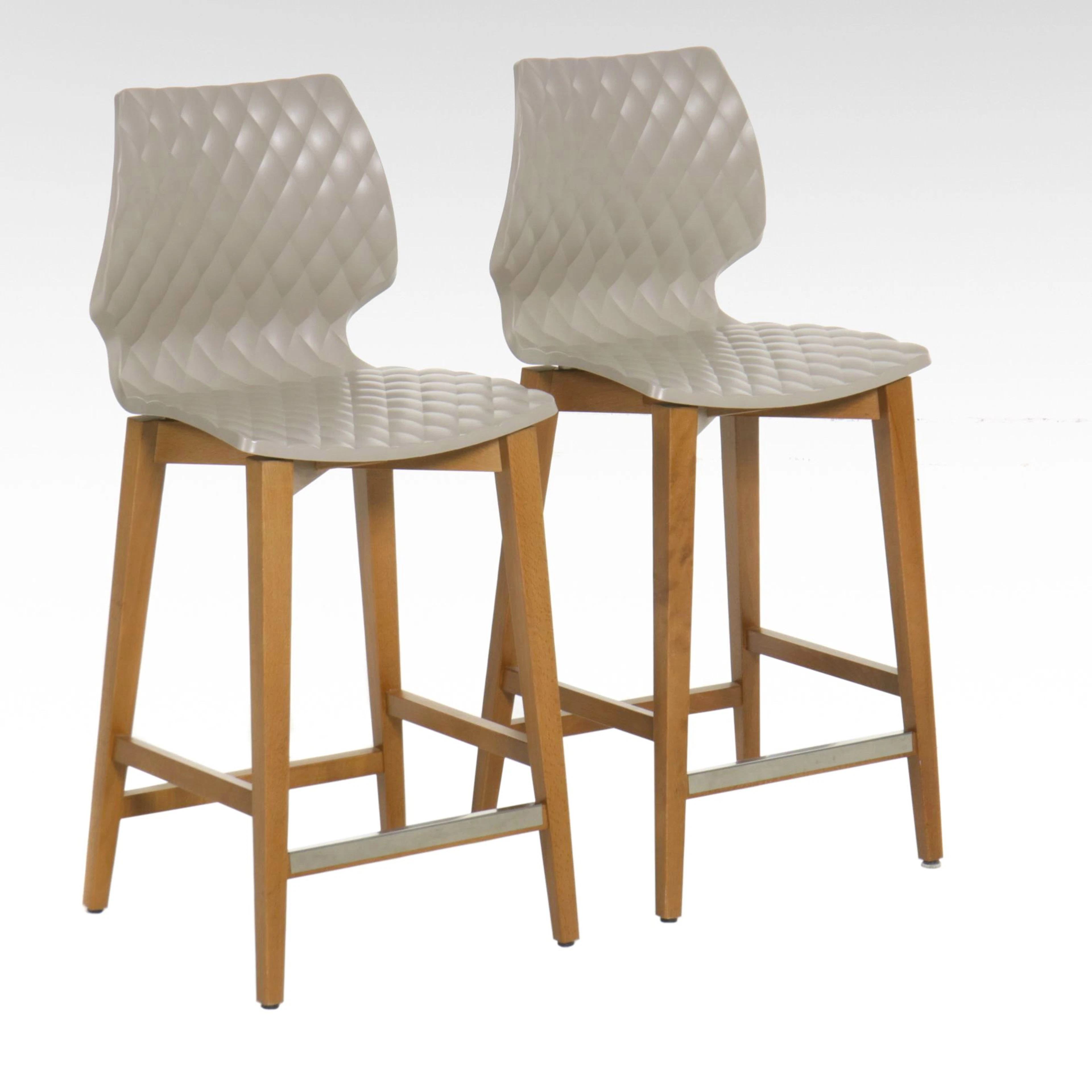 Francesco Geracil for UNI Barstools with Formed Quilted Seats, Pair
