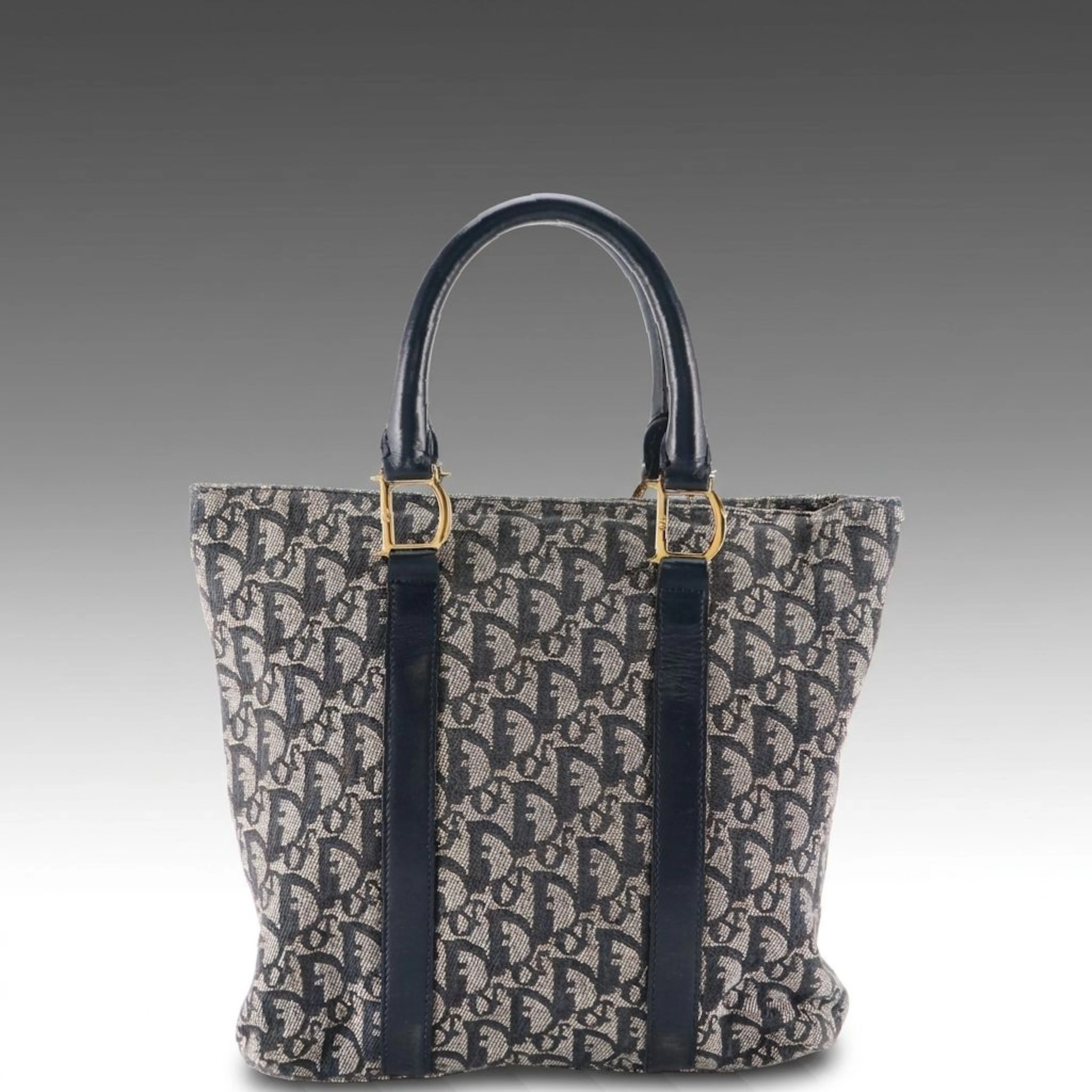 Christian Dior Top Handle Tote Bag in Navy Blue Diorissimo Canvas and Leather