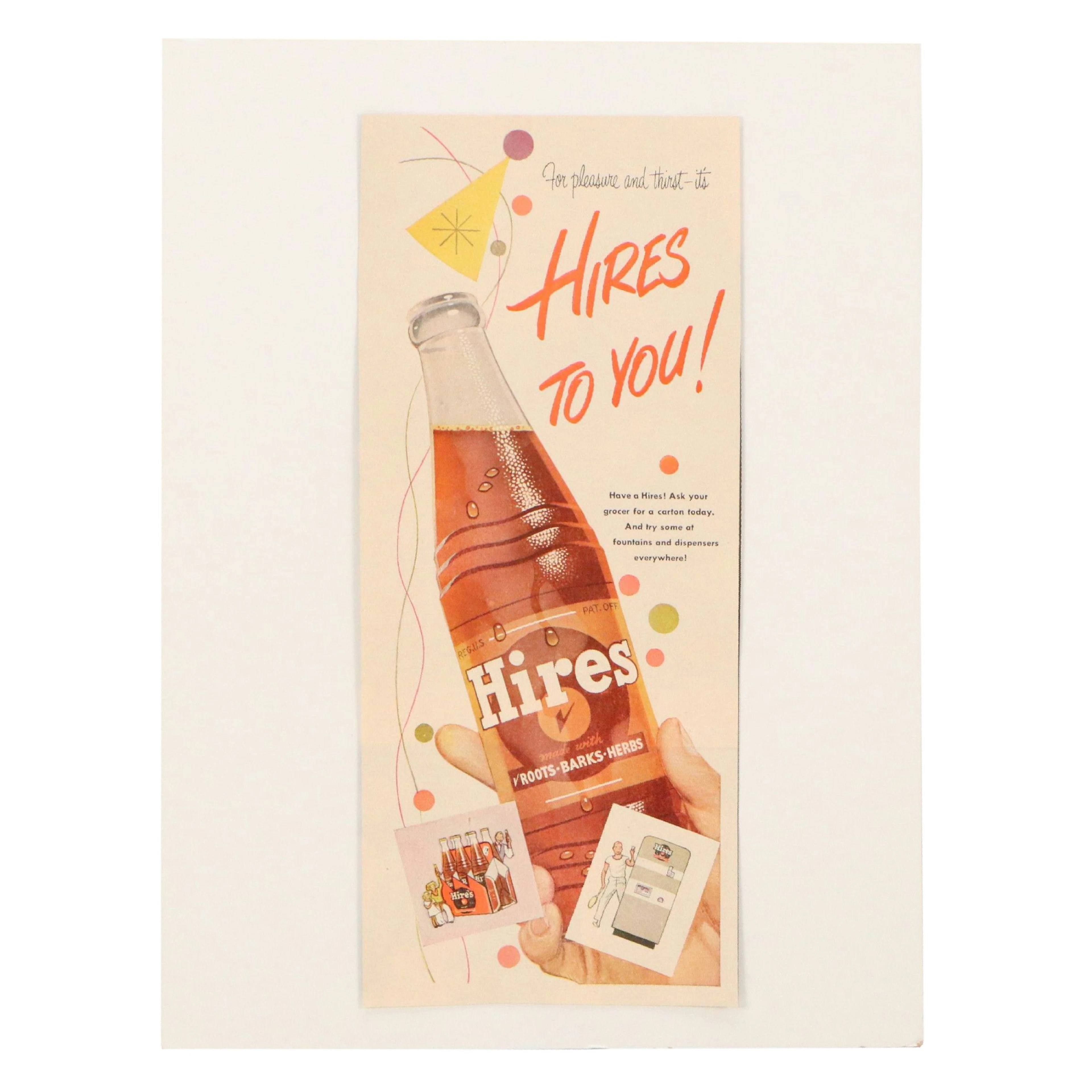 Hires Root Beer Soda Magazine Advertisement, Mid-20th Century