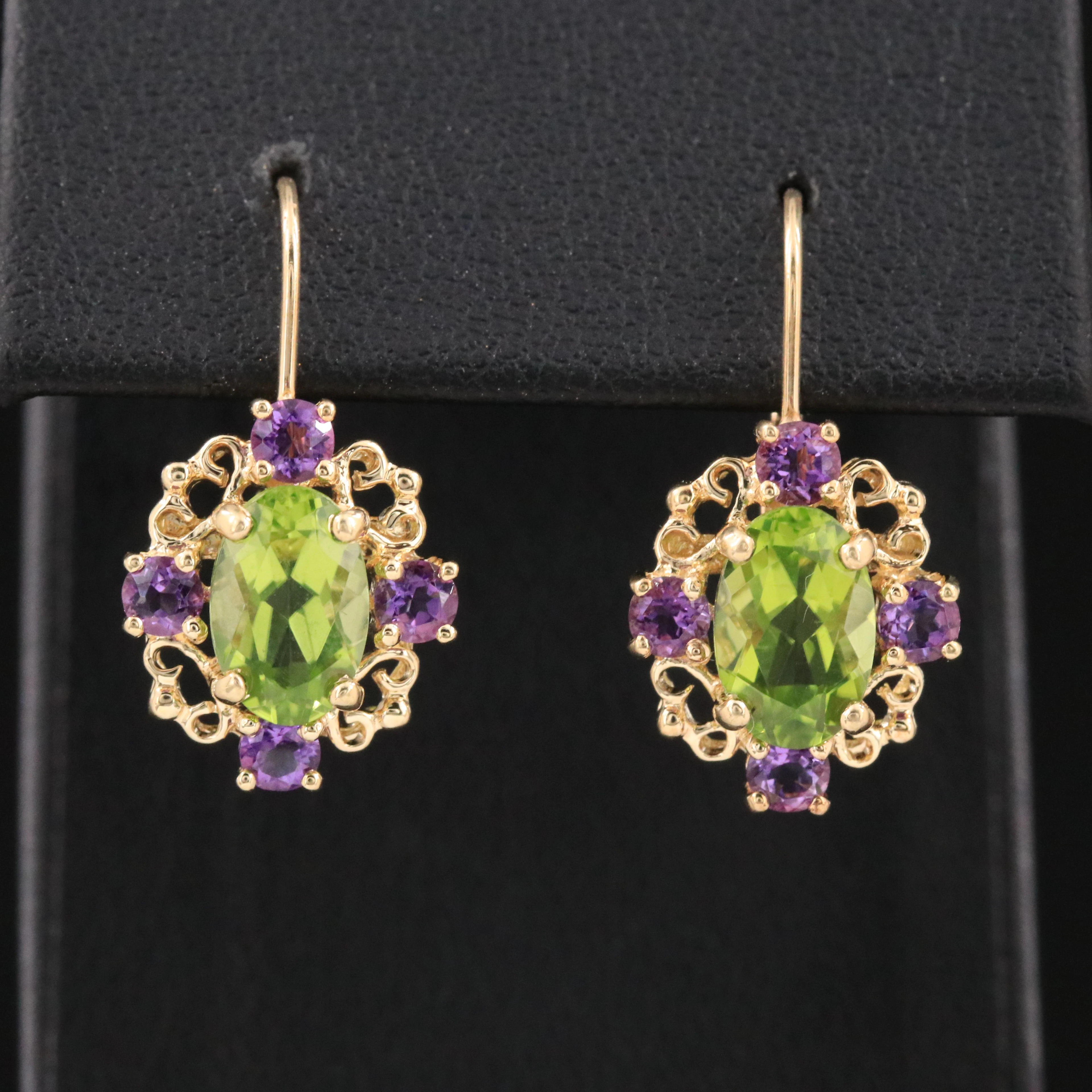 14K Peridot and Amethyst Earrings