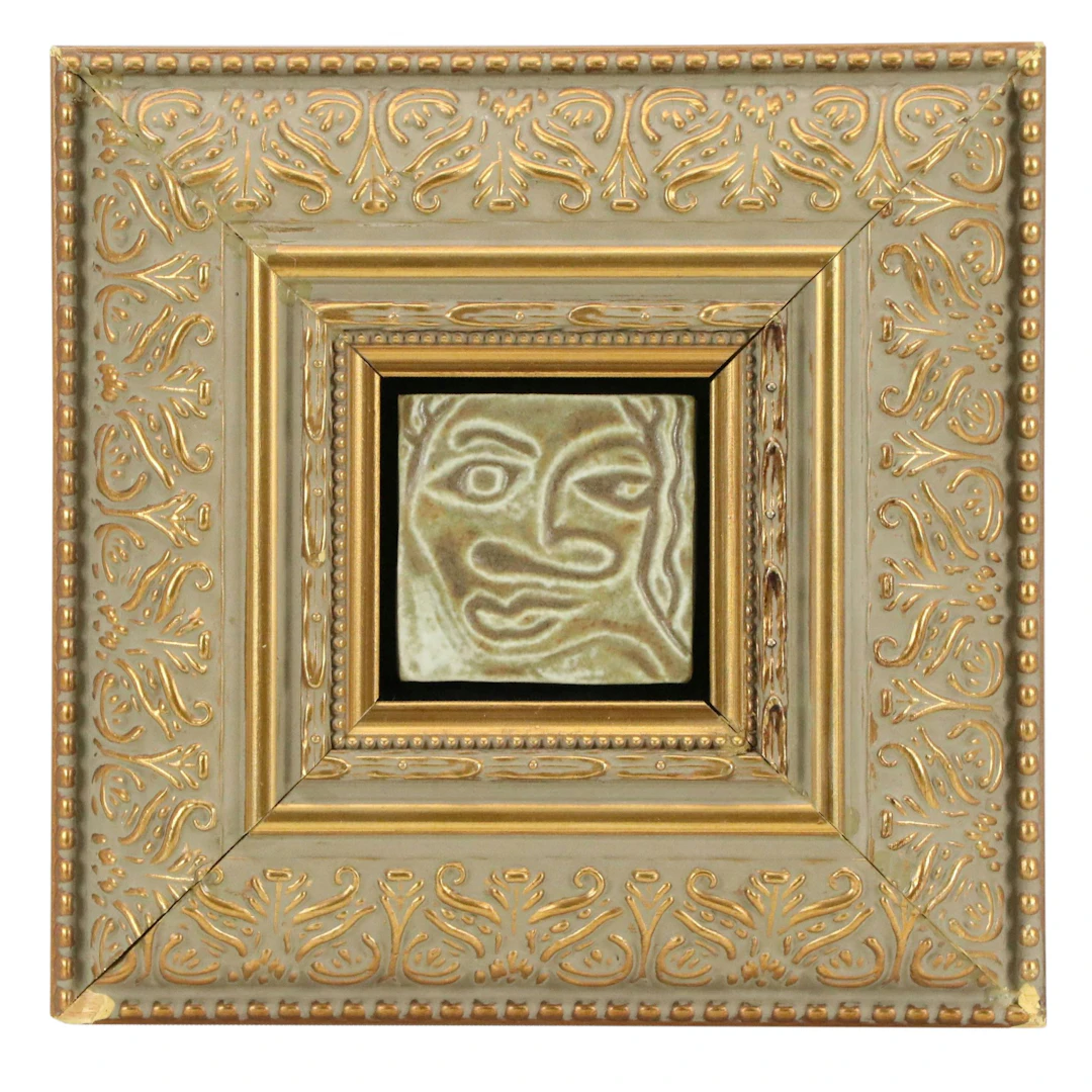 Madoura Style Glazed Portrait Tile in Ornate Frame, Late 20th to 21st Century