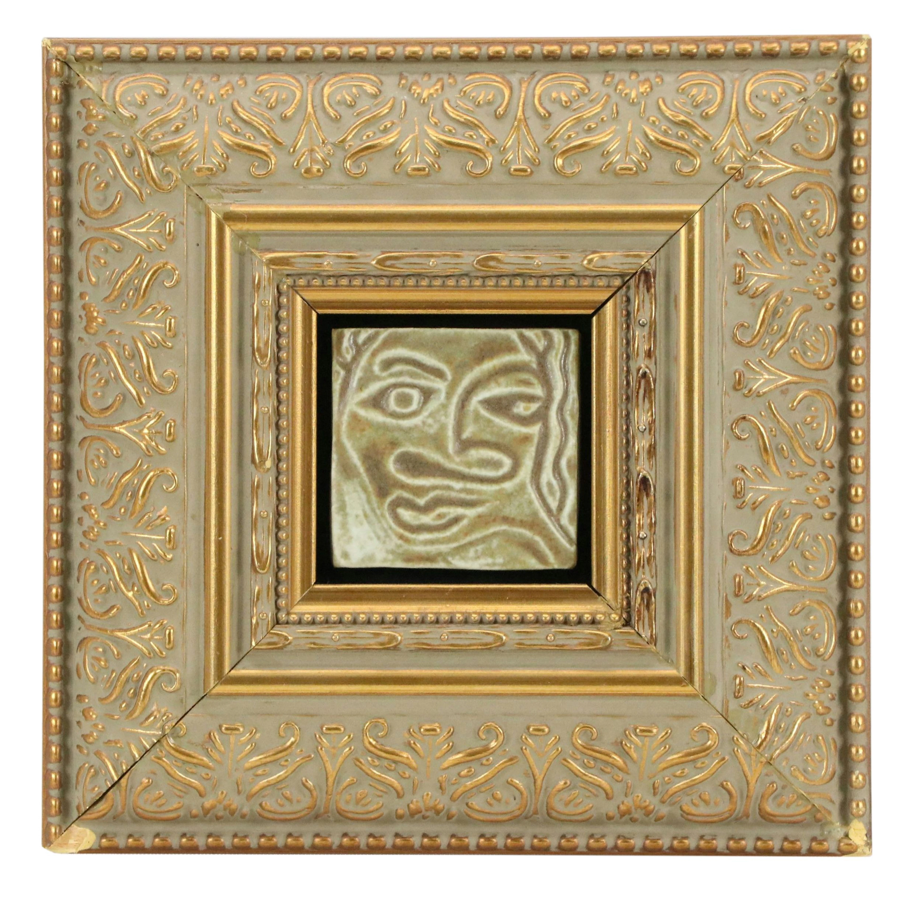 Madoura Style Glazed Portrait Tile in Ornate Frame, Late 20th to 21st Century