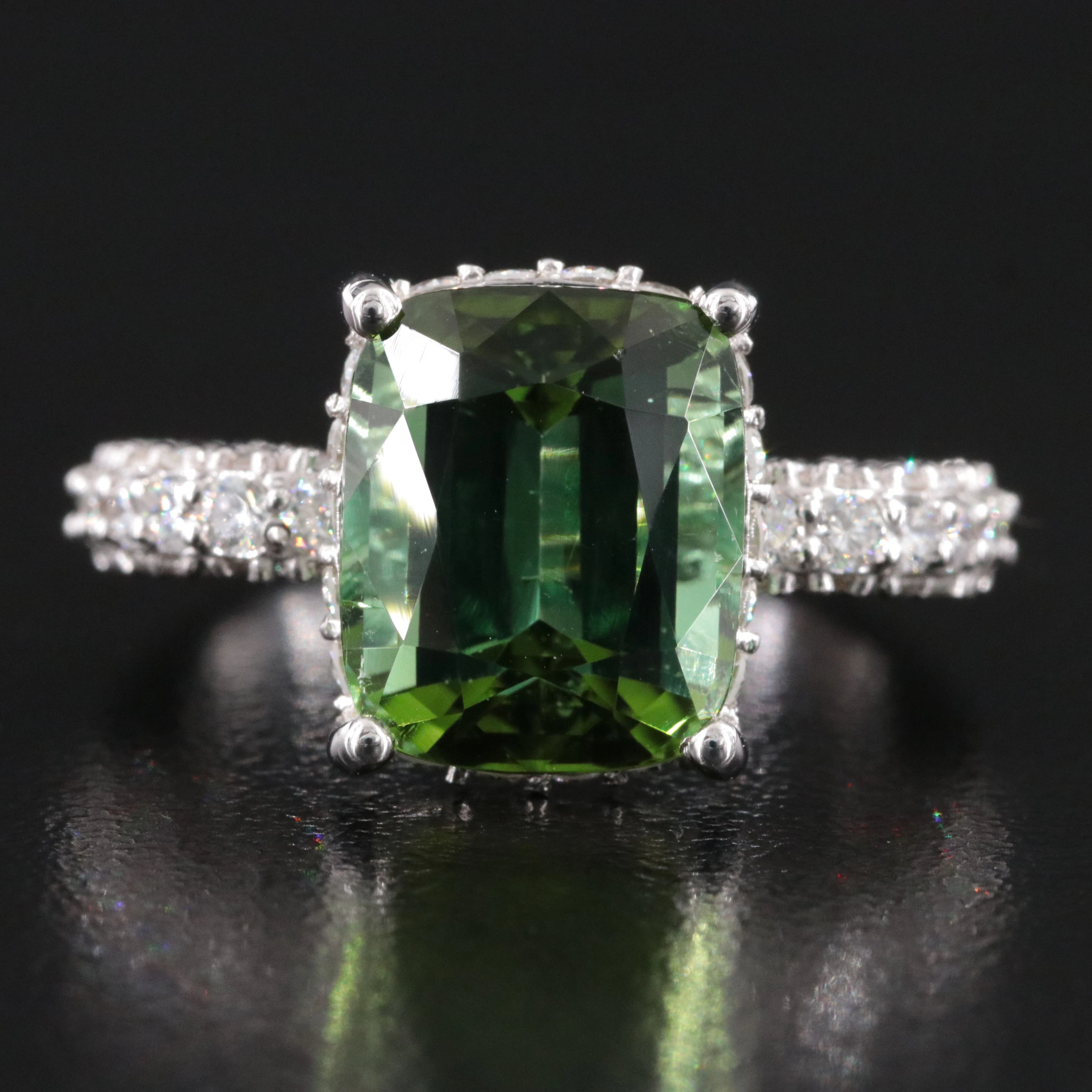 14K 6.15 CT Green Tourmaline and 1.93 CTW Diamond Ring with GIA Report