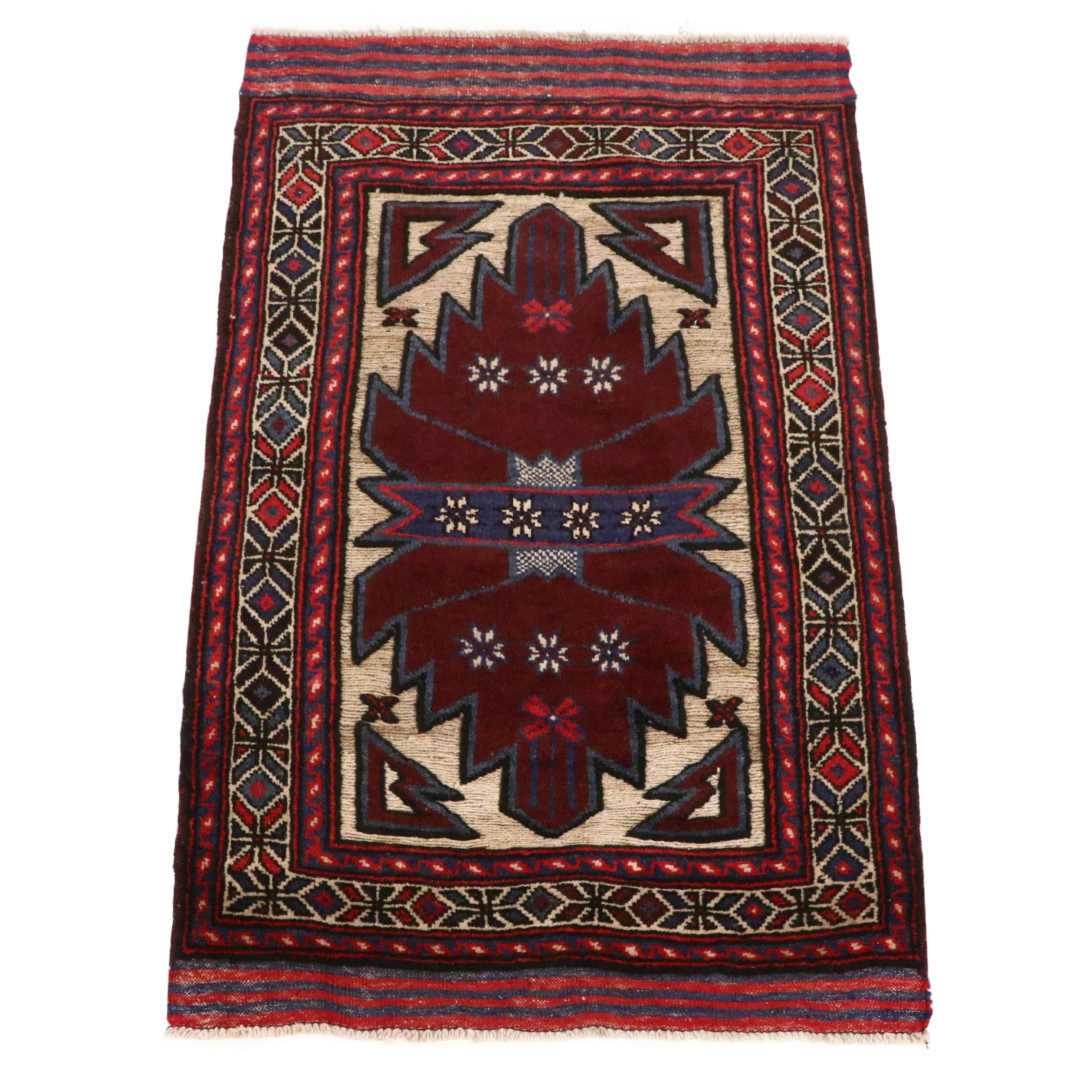 2'10 x 4'7 Hand-Knotted Afghan Baluch Soumak Accent Rug