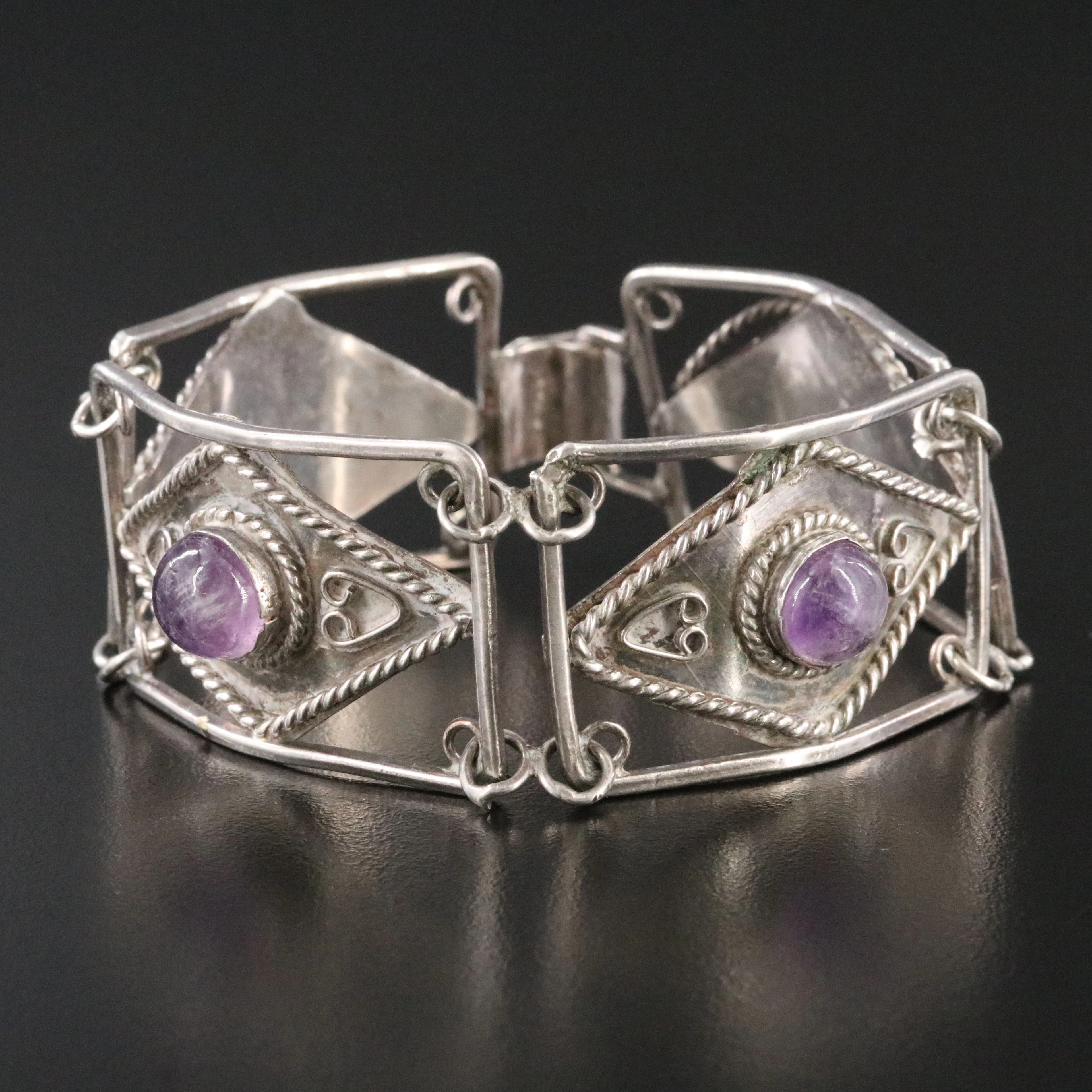 Vintage TAXCO 980 Silver Amethyst Panel Bracelet
