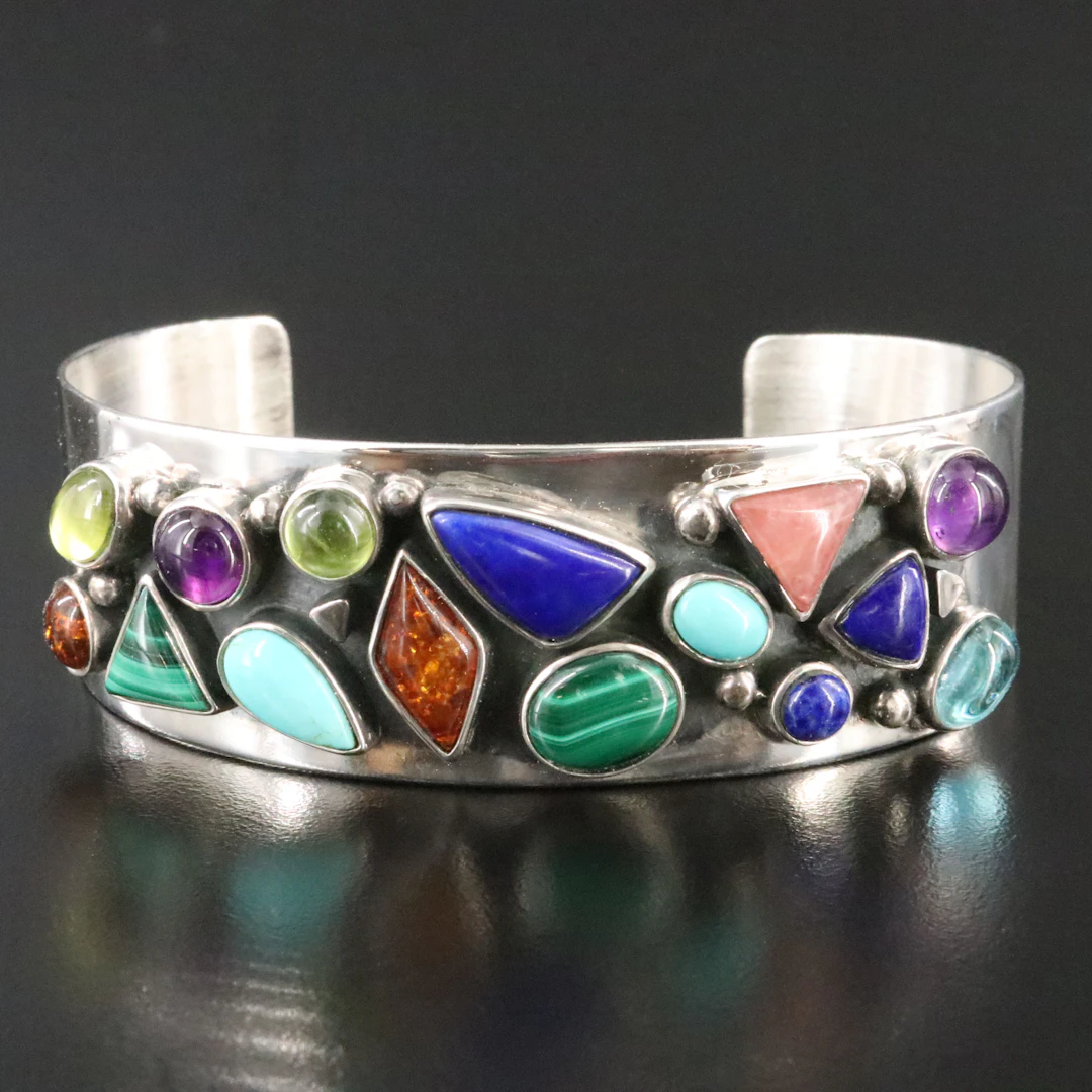 Desert Rose Trading Sterling Cuff Bracelet with Malachite, Lapis, and Turquoise