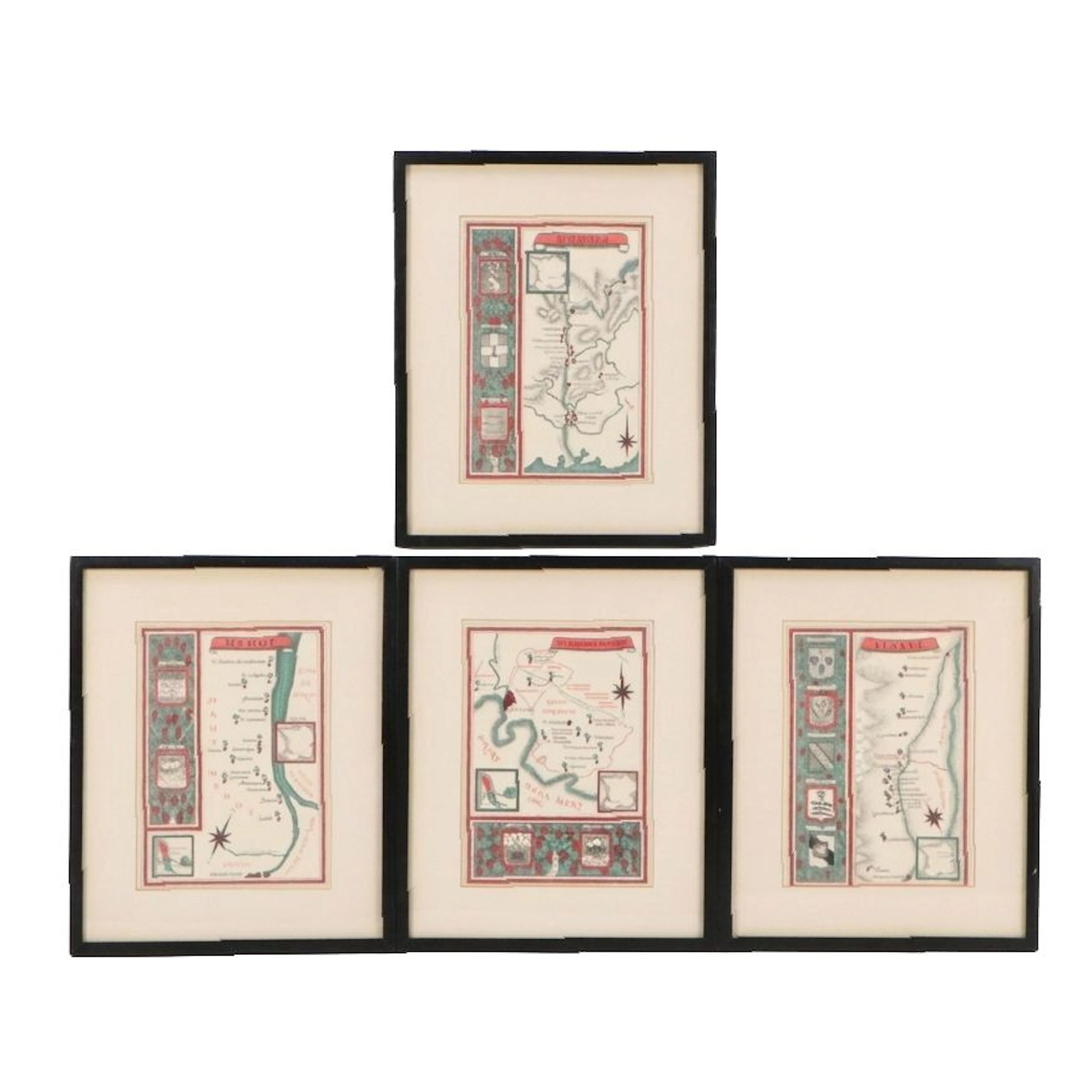 Eight Hand-Colored Engraved Maps of French Wine Regions, Late 20th to 21st C.