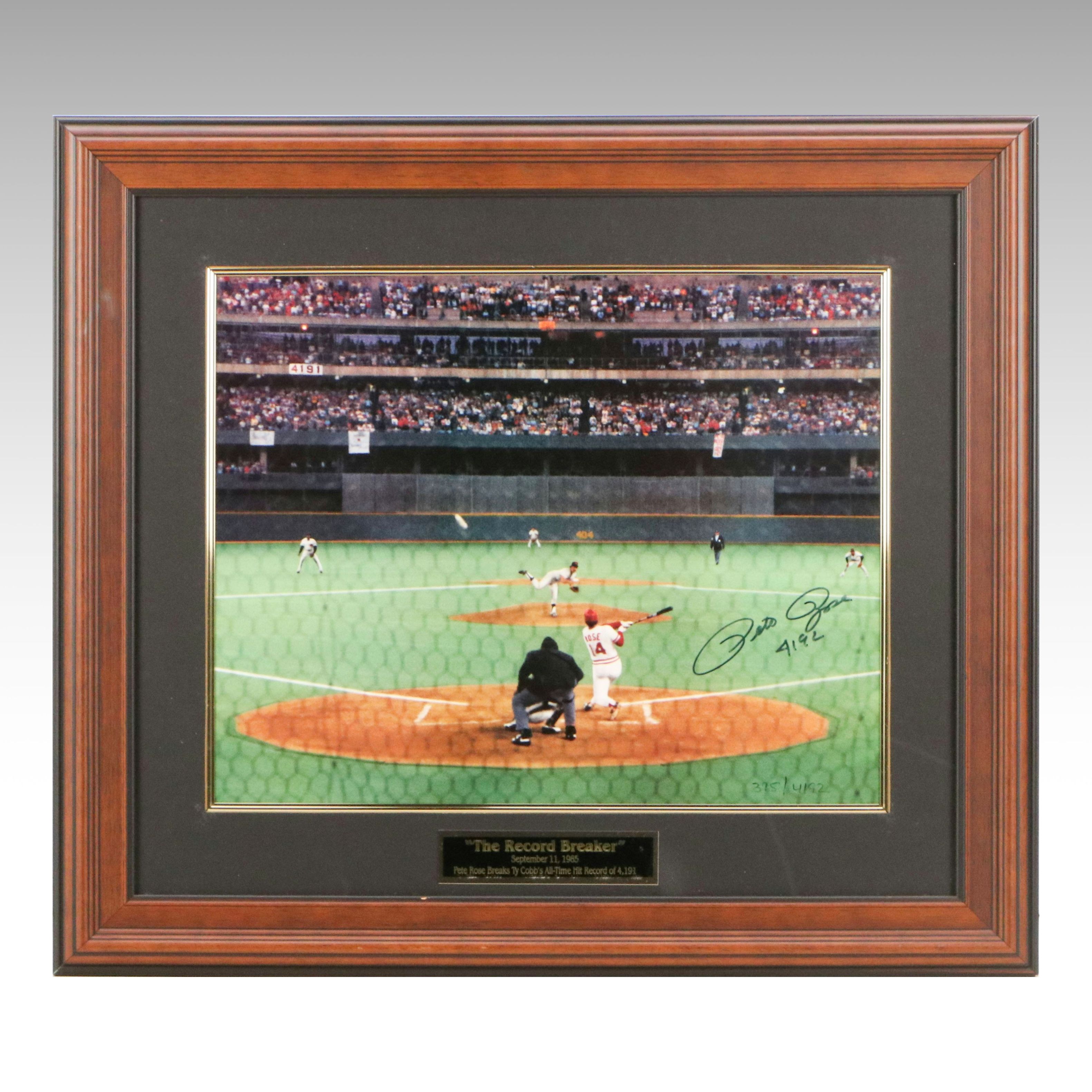 Pete Rose Signed Cincinnati Reds Record Breaking Hit Display