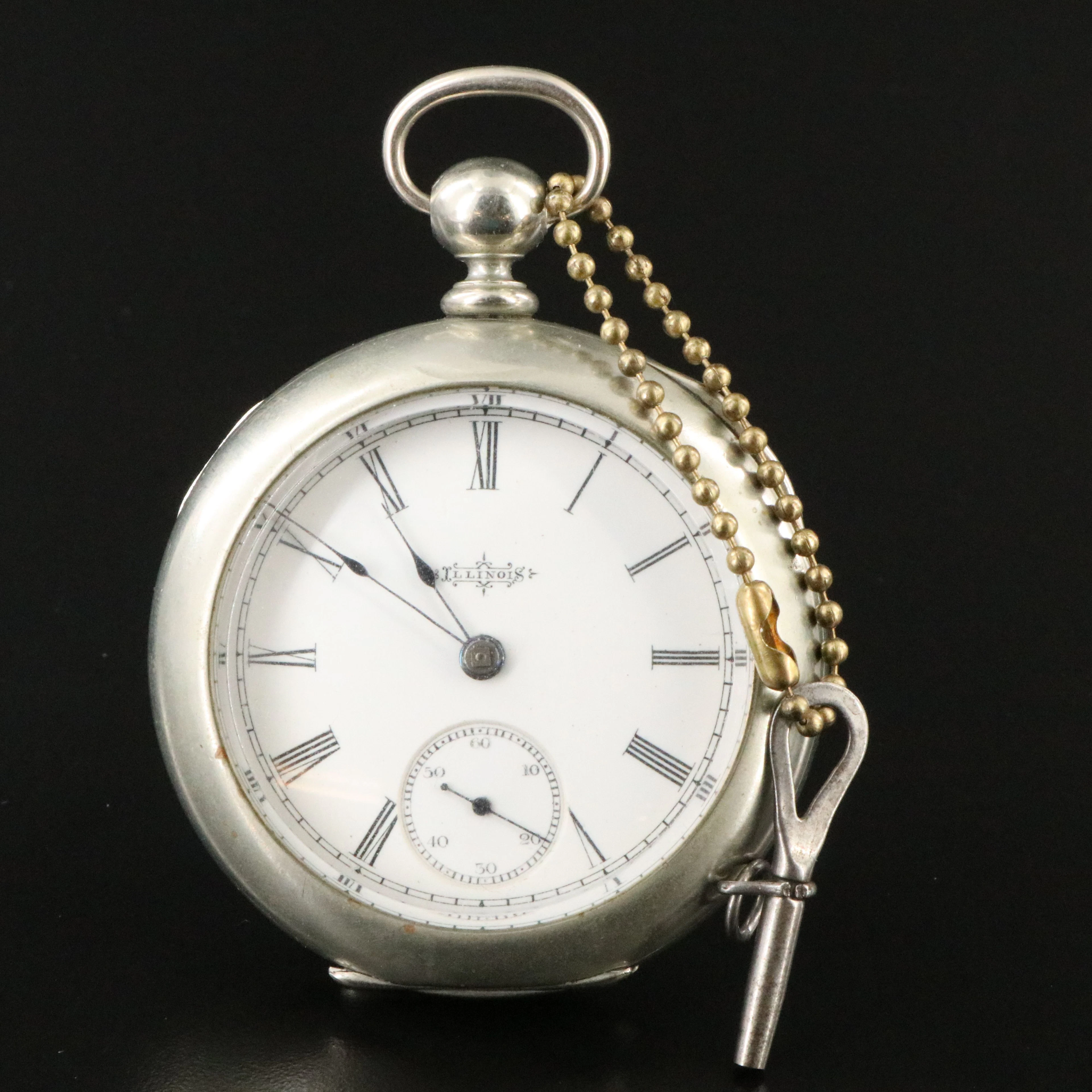 Illinois Watch Co. Silver-Tone Key Wind and Set Pocket Watch