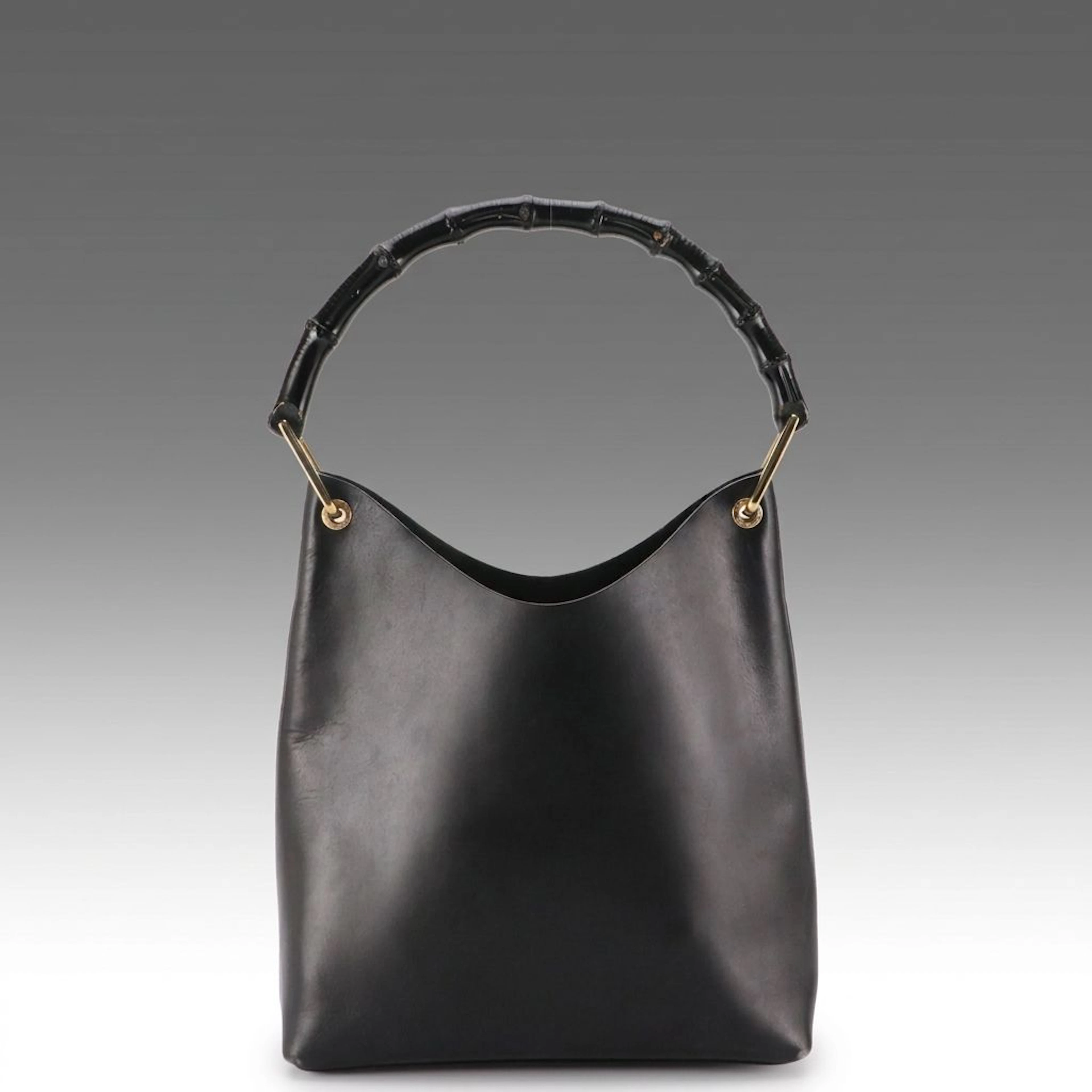 Gucci Bamboo Handle Hobo Tote Bag and Zip Pouch in Black Leather