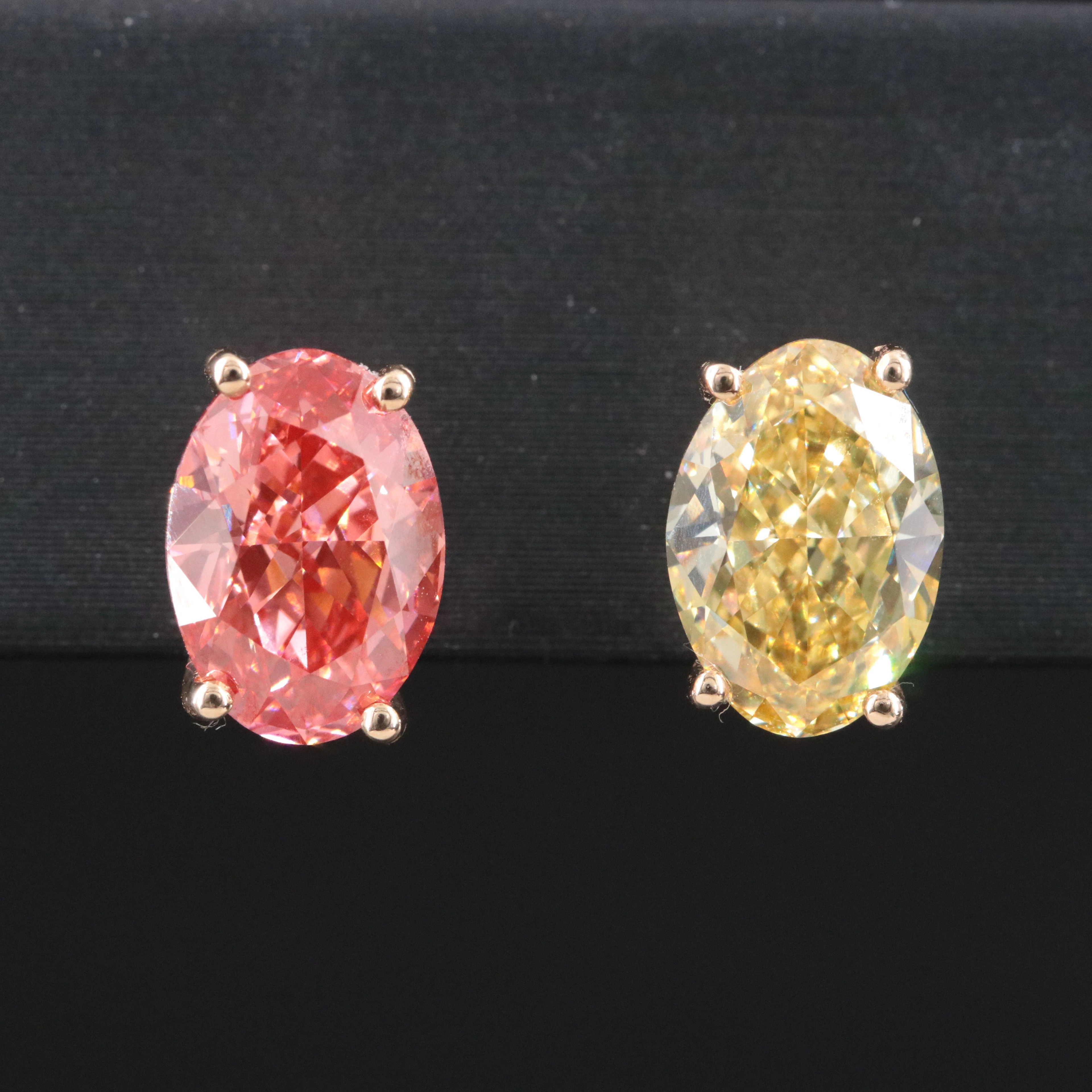 14K 4.45 CTW Lab Grown Fancy Pink & Yellow Diamond Earrings with IGI Reports