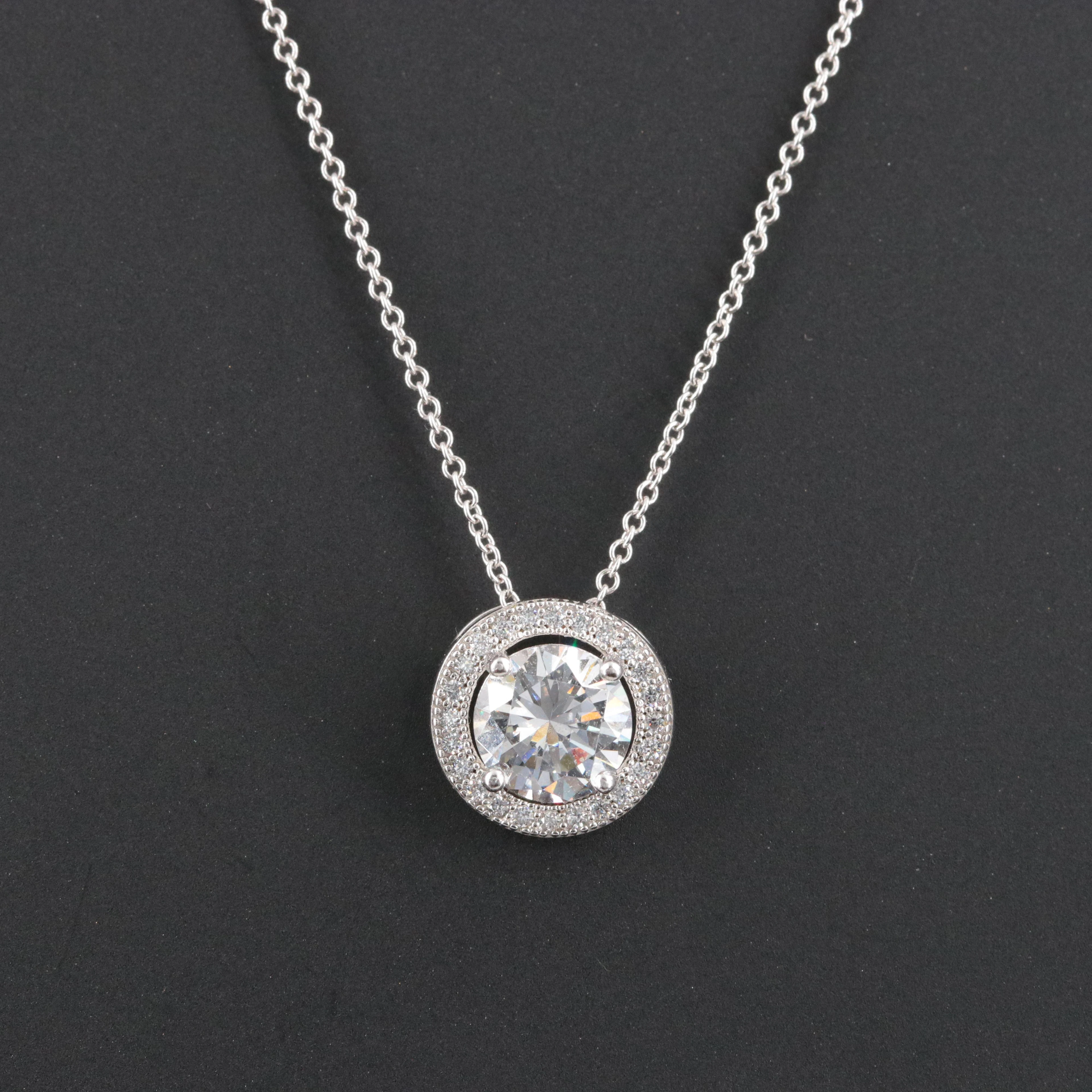 Sterling CZ Pendant on 14K Chain Necklace