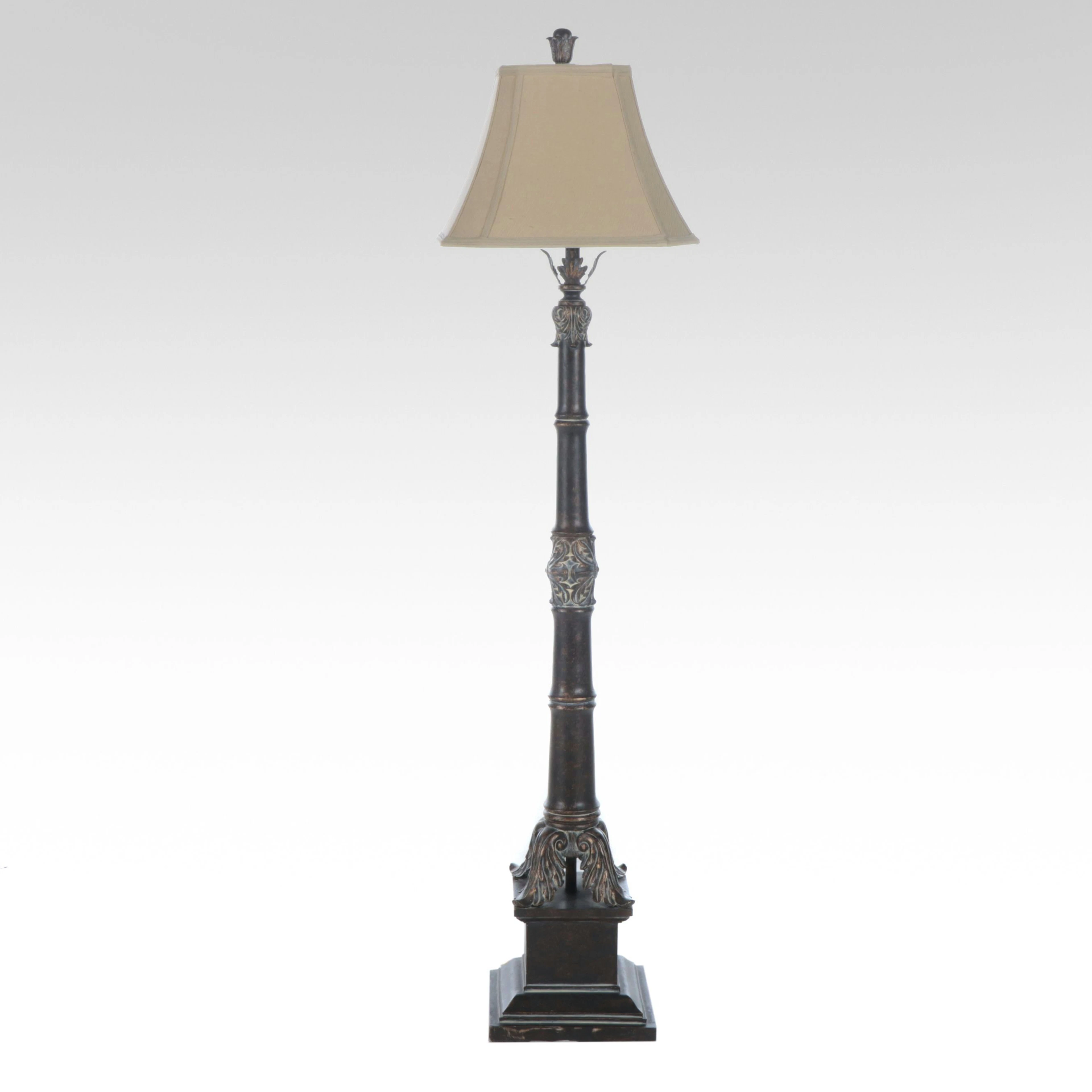 Antiqued Neoclassical Style Floor Lamp with Cut Corner Shade