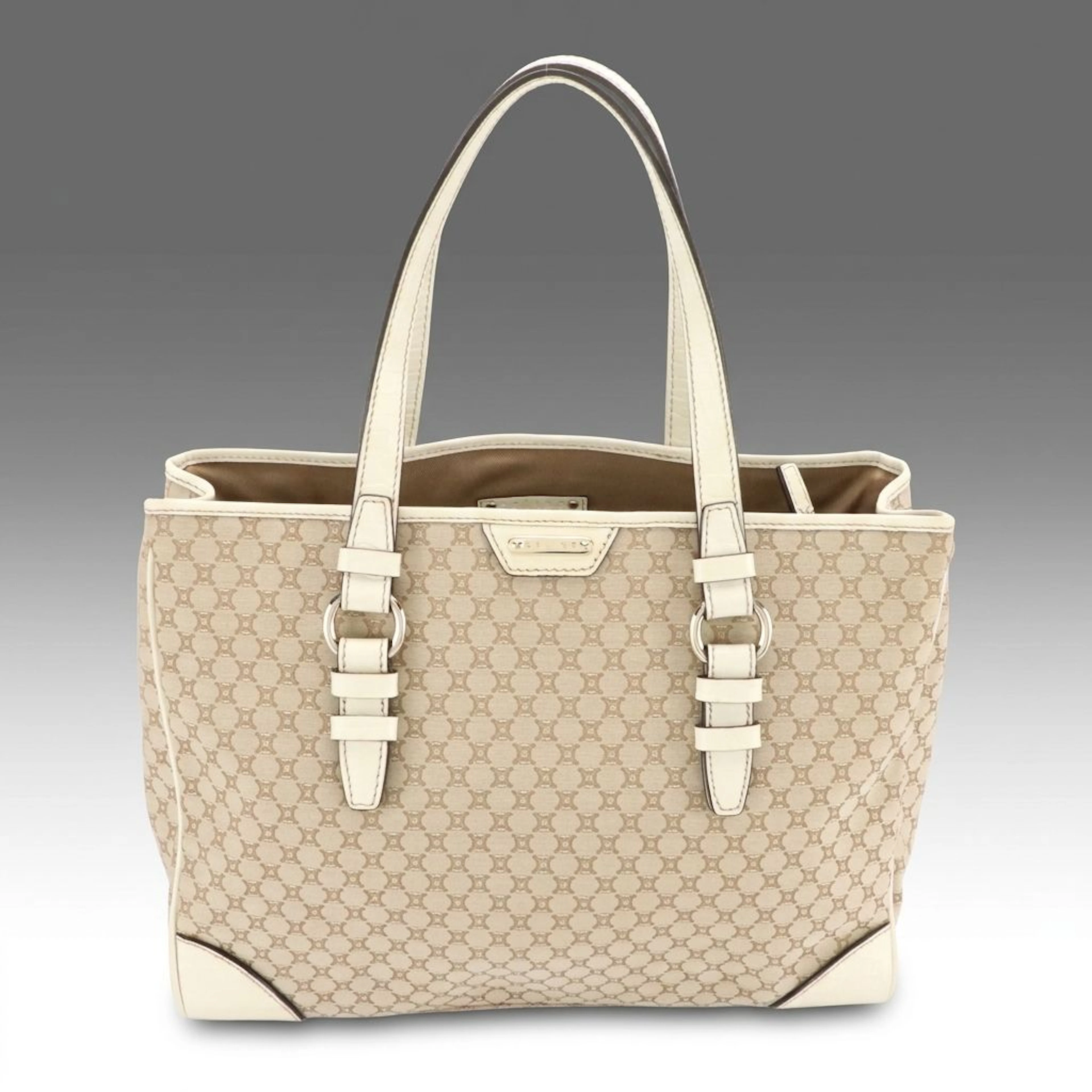 Celine Macadam Jacquard Canvas and Croc-Embossed Leather Tote Bag