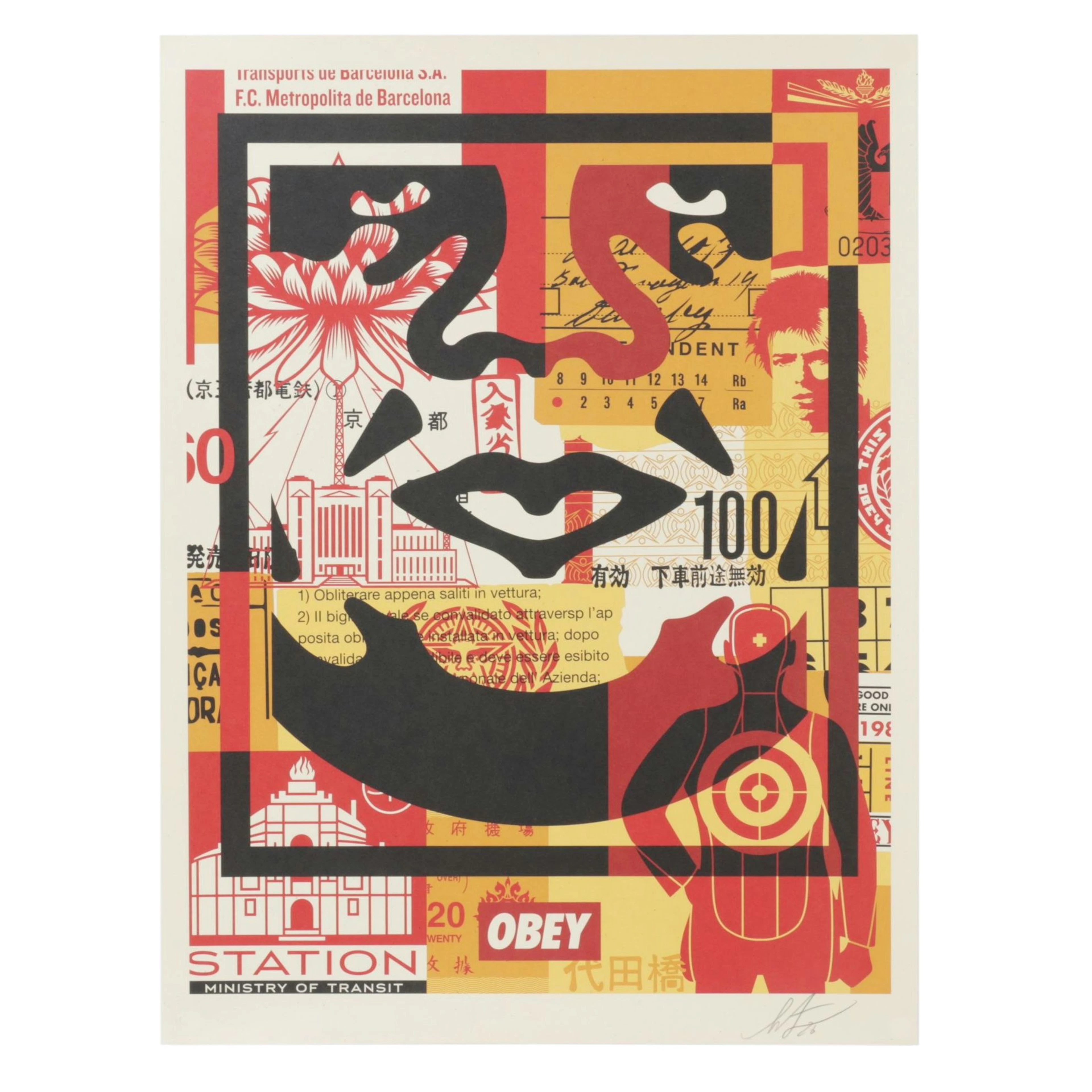 Shepard Fairey Offset Lithograph "Obey 3 Face Collage," 2026