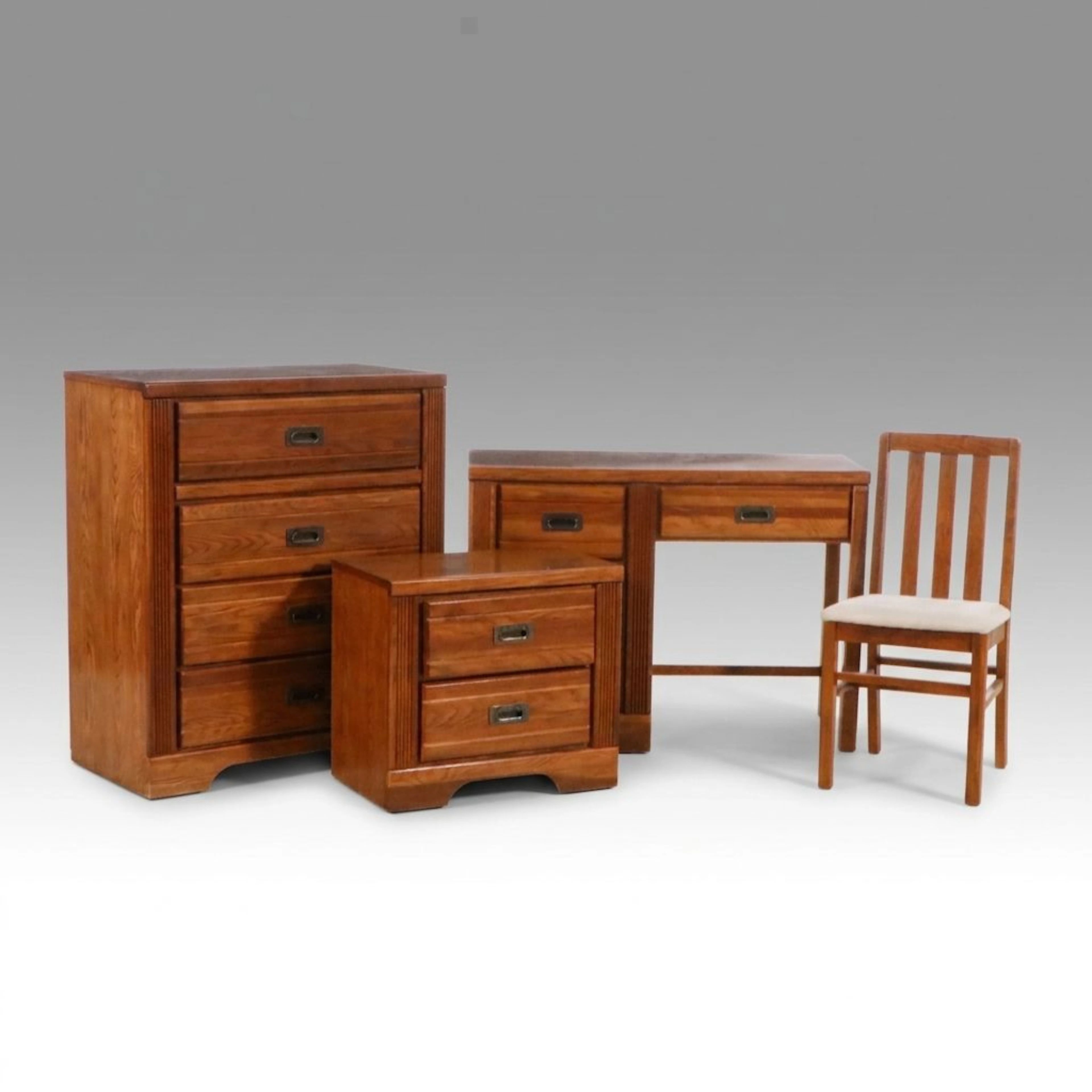 Florida Furniture Industries Oak Desk, Nightstand with Chest of Drawers