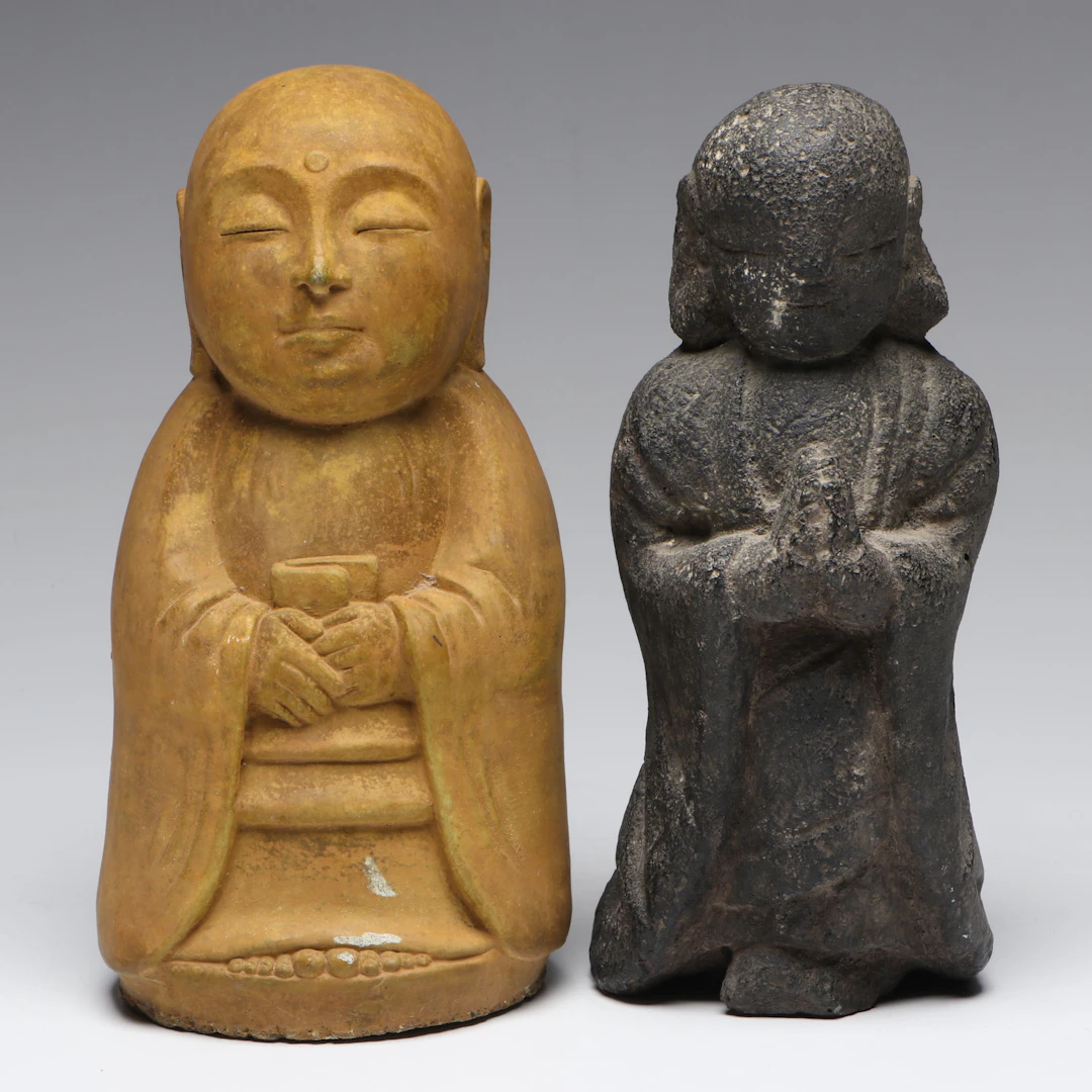 Japanese Style Stone and Composite Jizo Bosatsu Figurines