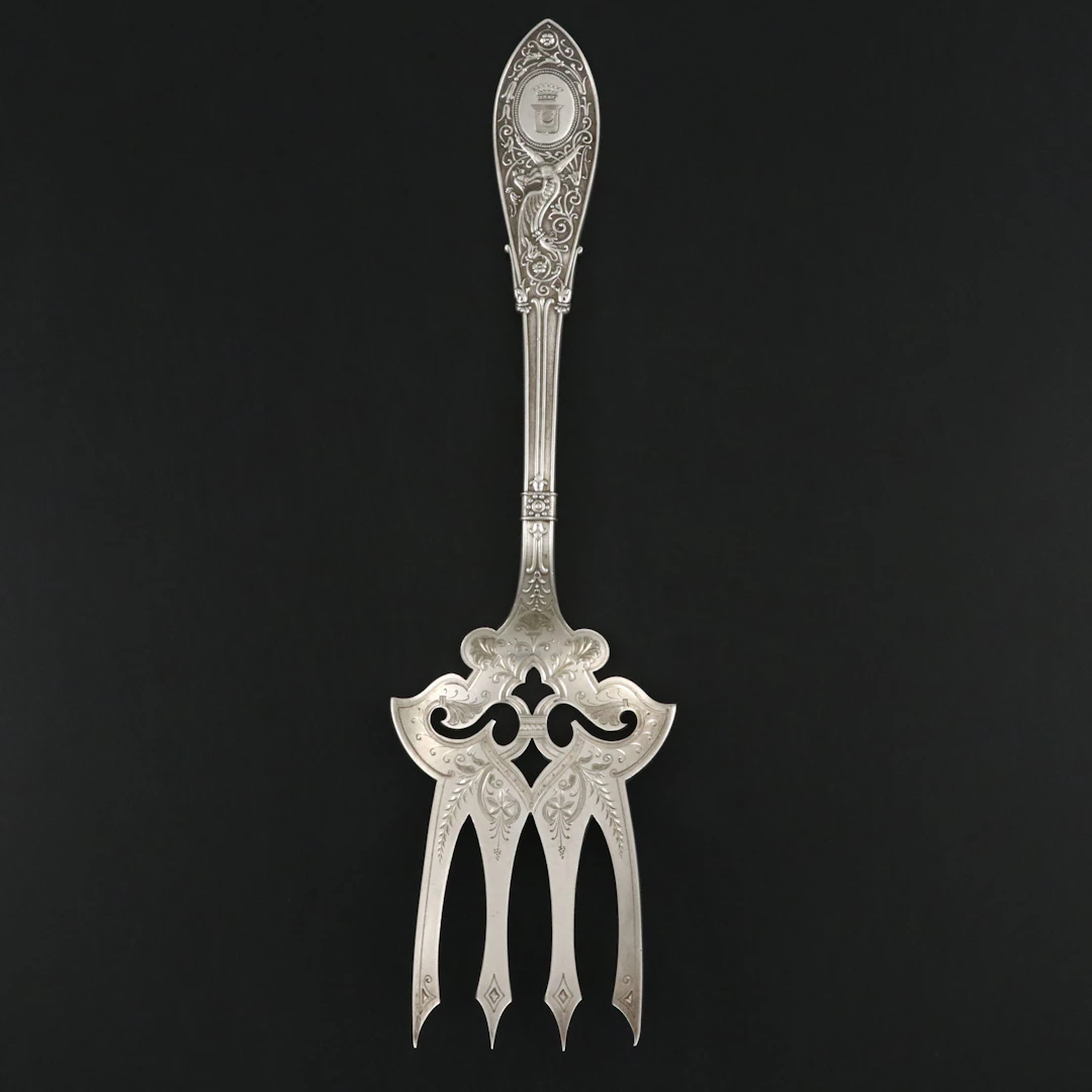 Whiting "Arabesque" Sterling Silver Serving Fork, Late 19th Century