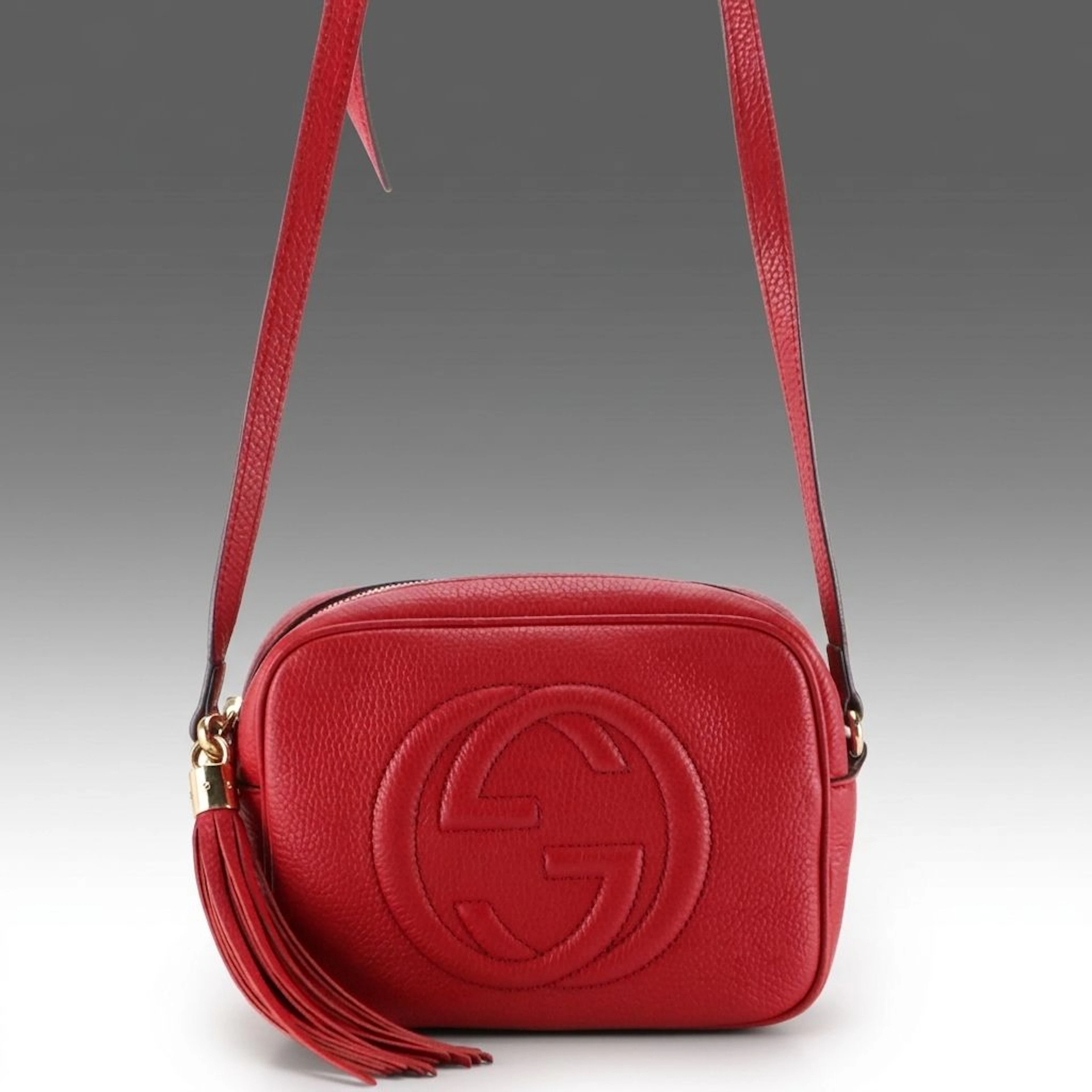 Gucci Soho Disco Crossbody Bag with Tassel Zip in Red Grained Leather