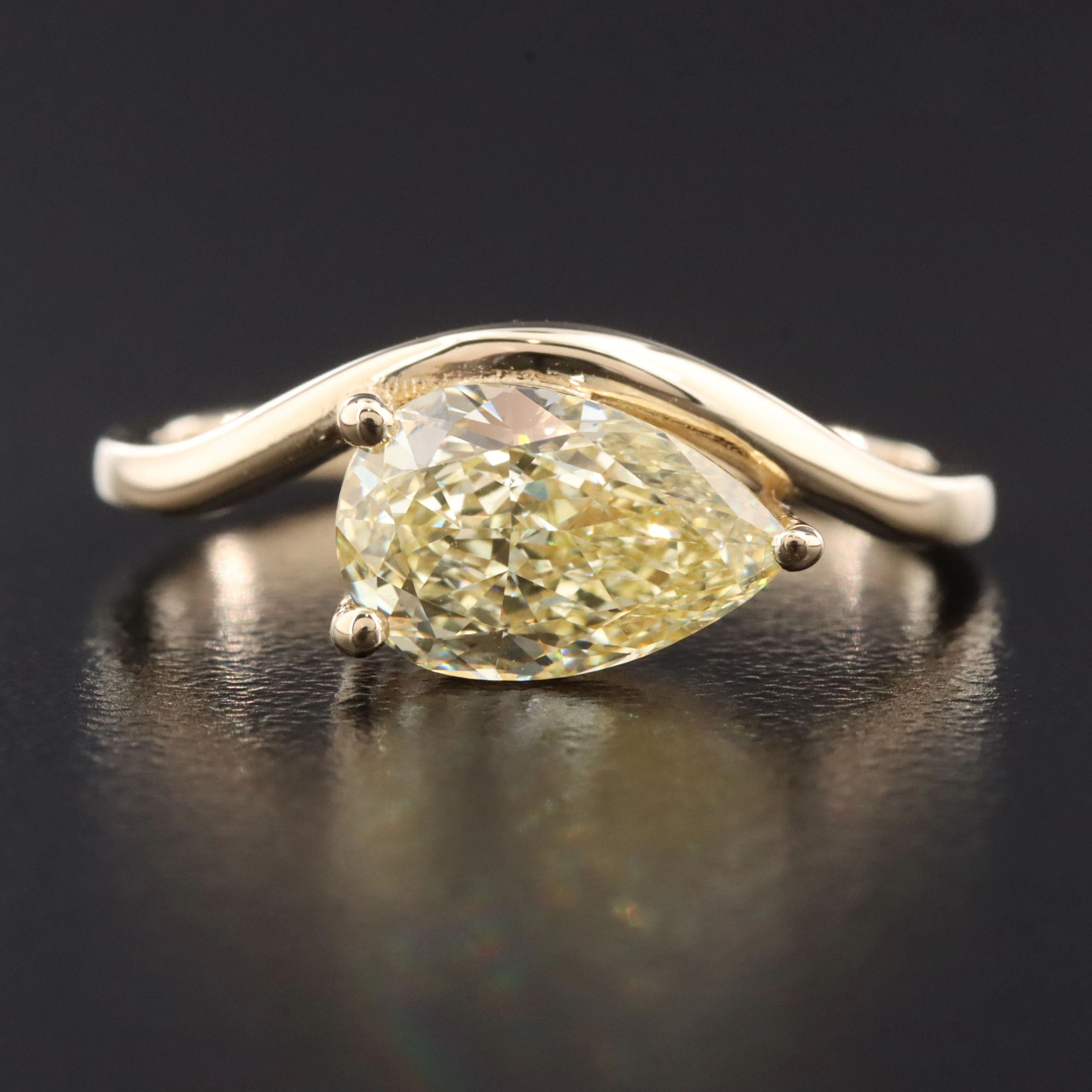 14K 1.59 CT Fancy Intense Yellow Lab Grown Diamond Solitaire Ring w/ IGI Report