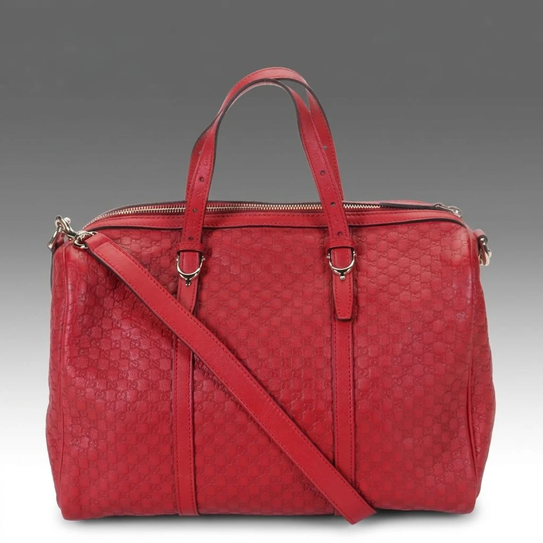 Gucci Joy Boston Bag in Red Microguccissima Calfskin and Smooth Leather