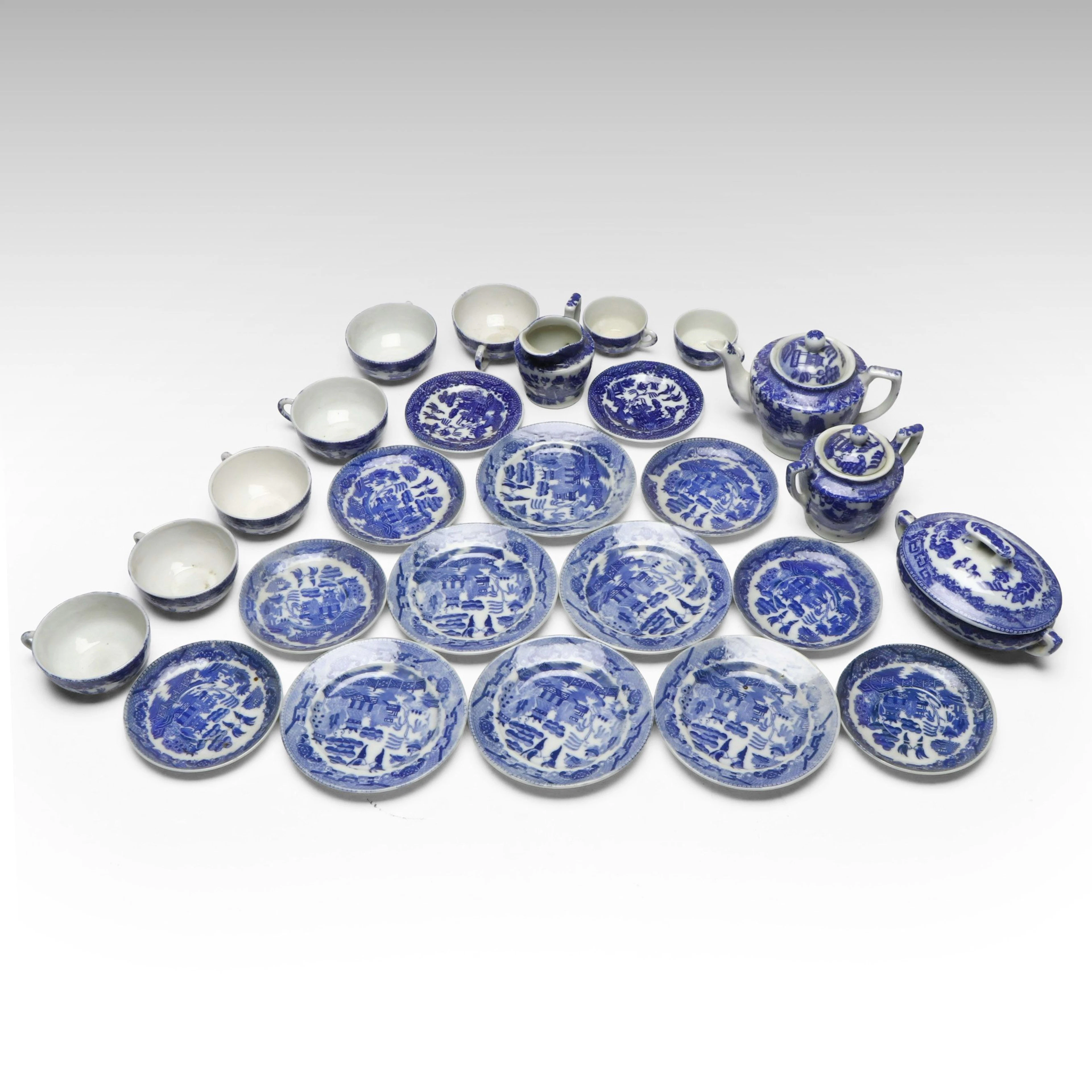 Japanese Blue and White Porcelain Tea Play Set