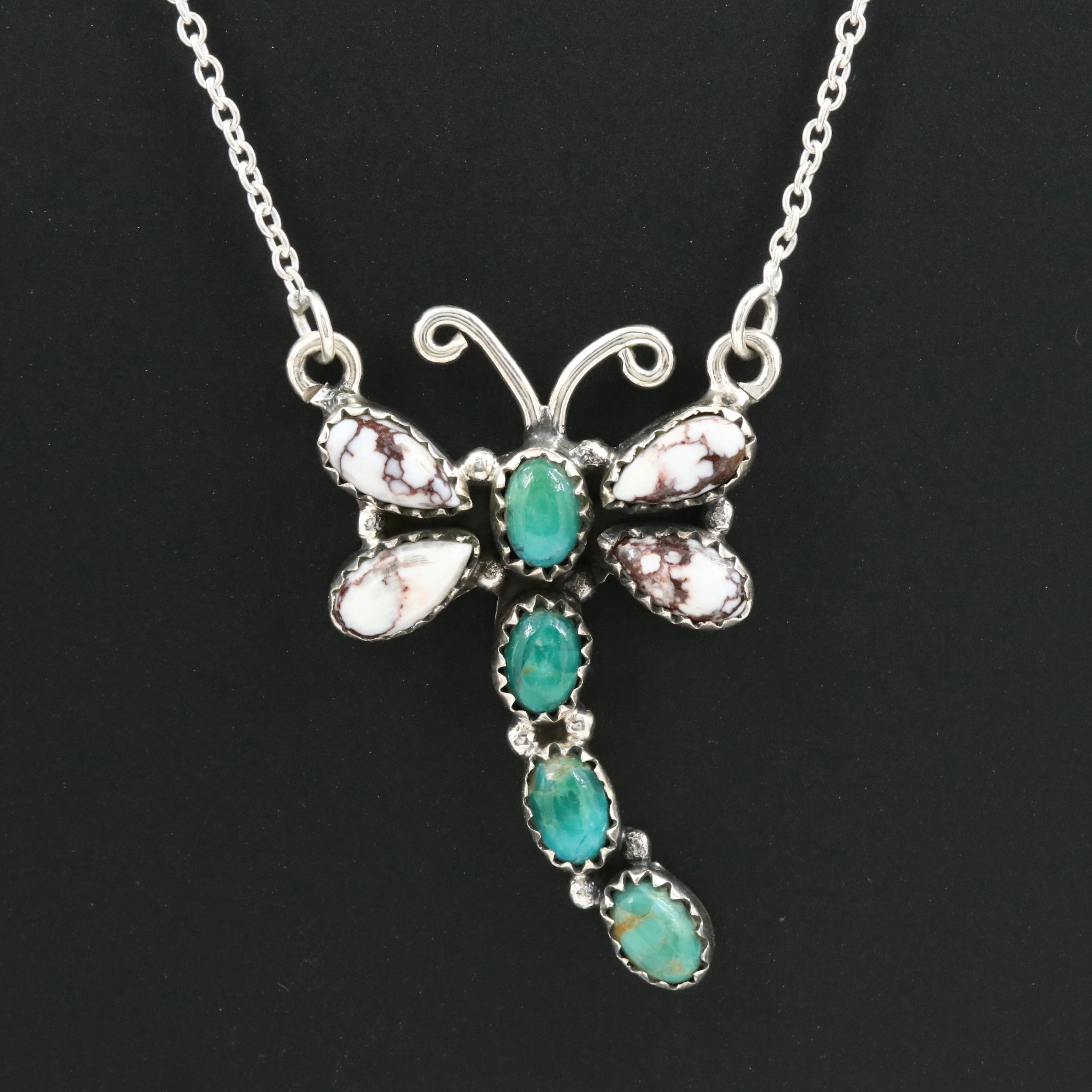 Sterling Turquoise and Howlite Dragonfly Necklace