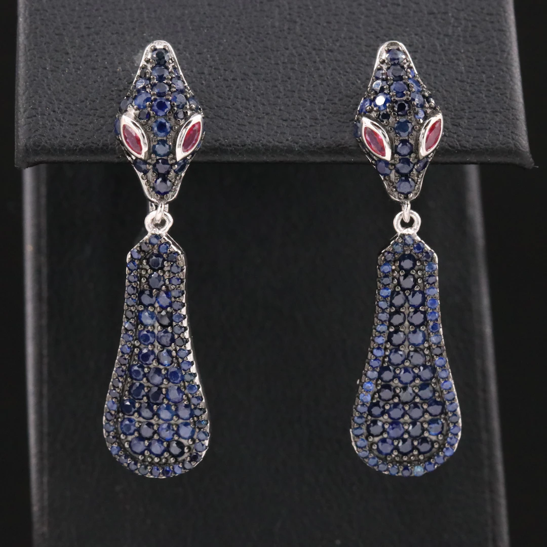 Sterling Ruby and Sapphire Earrings