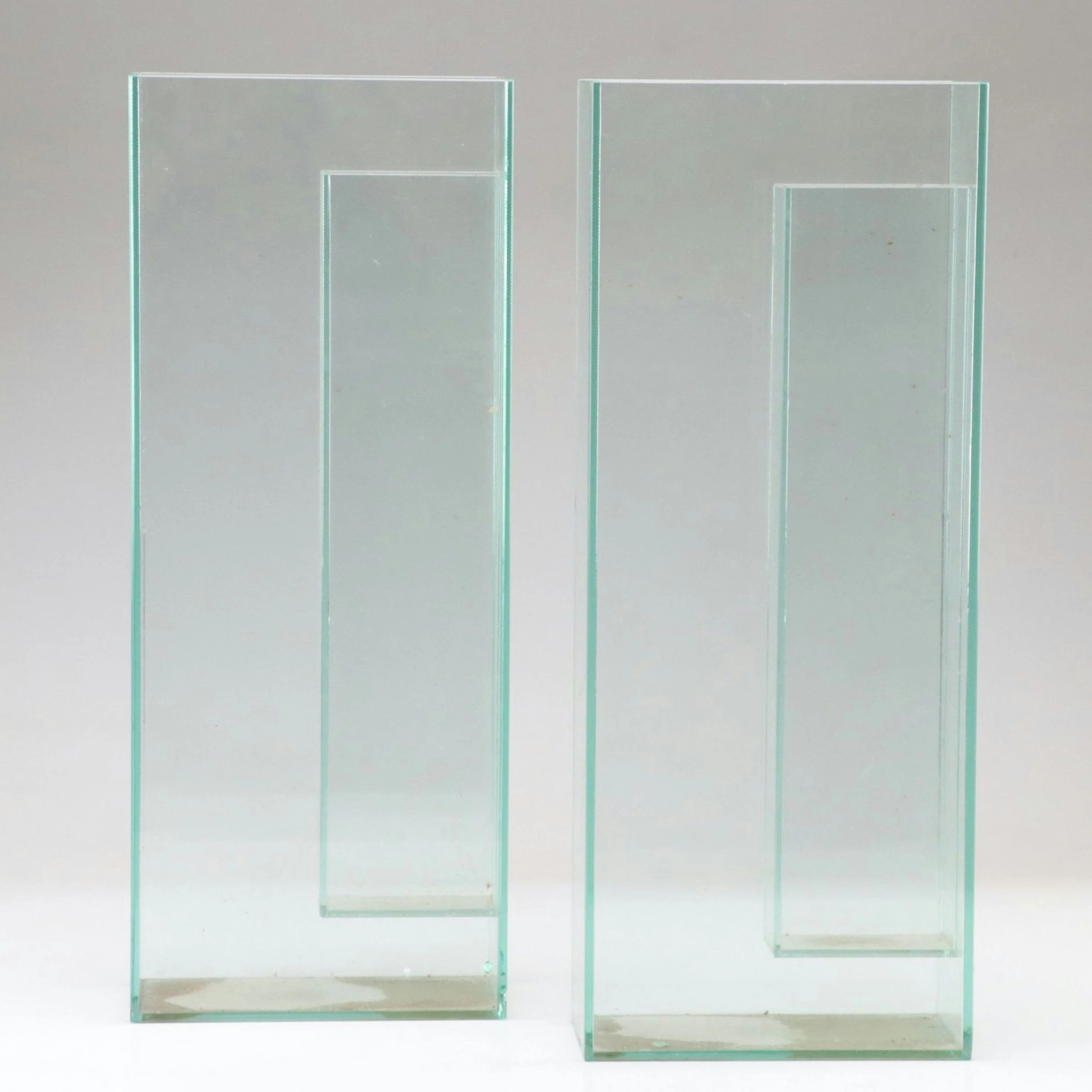 Pair of Rectangular Plate Glass Decorative Vases with Minimalist Design