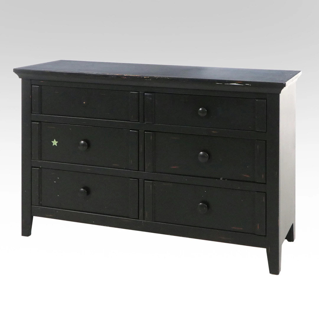 Black Painted Wood Six-Drawer Chest