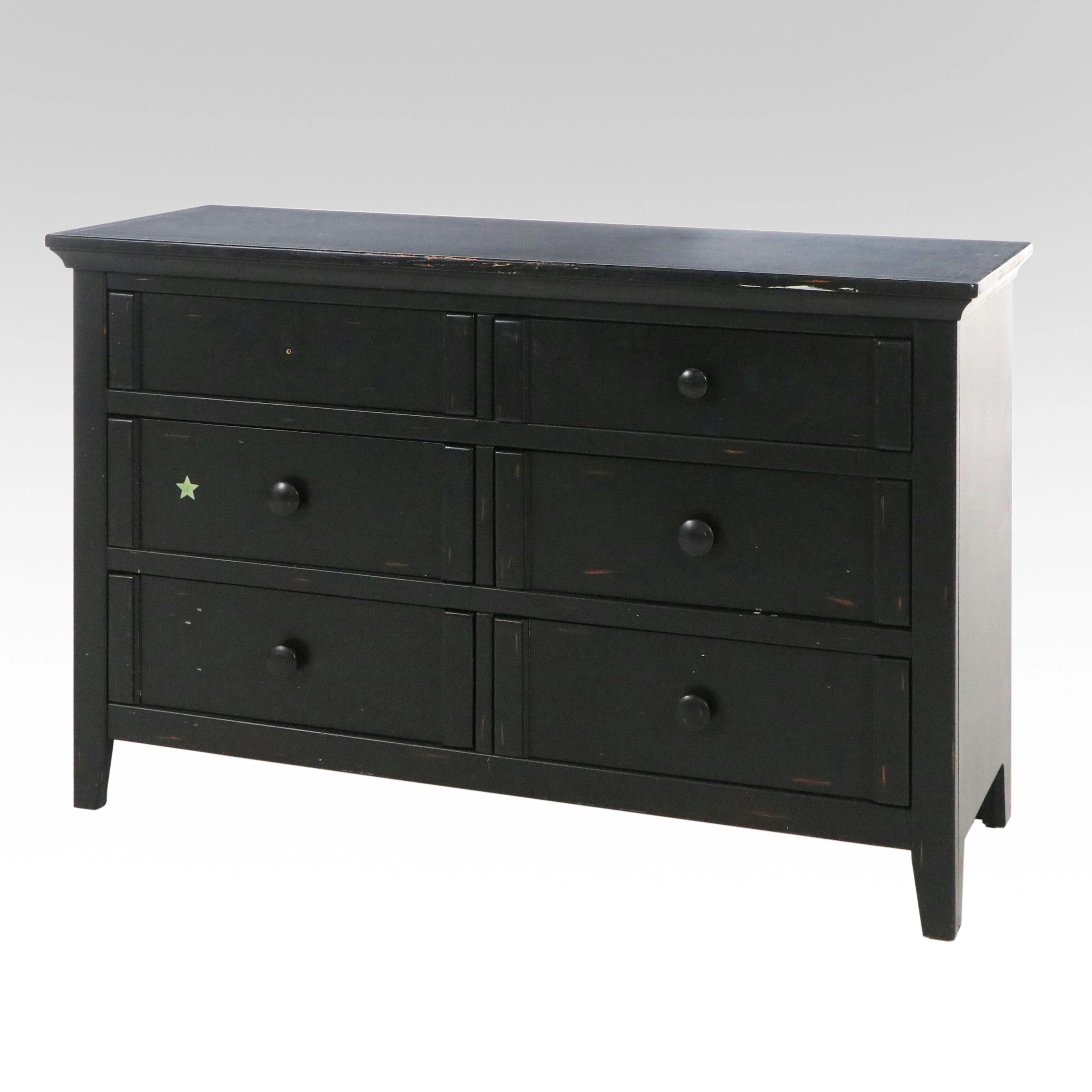 Black Painted Wood Six-Drawer Chest