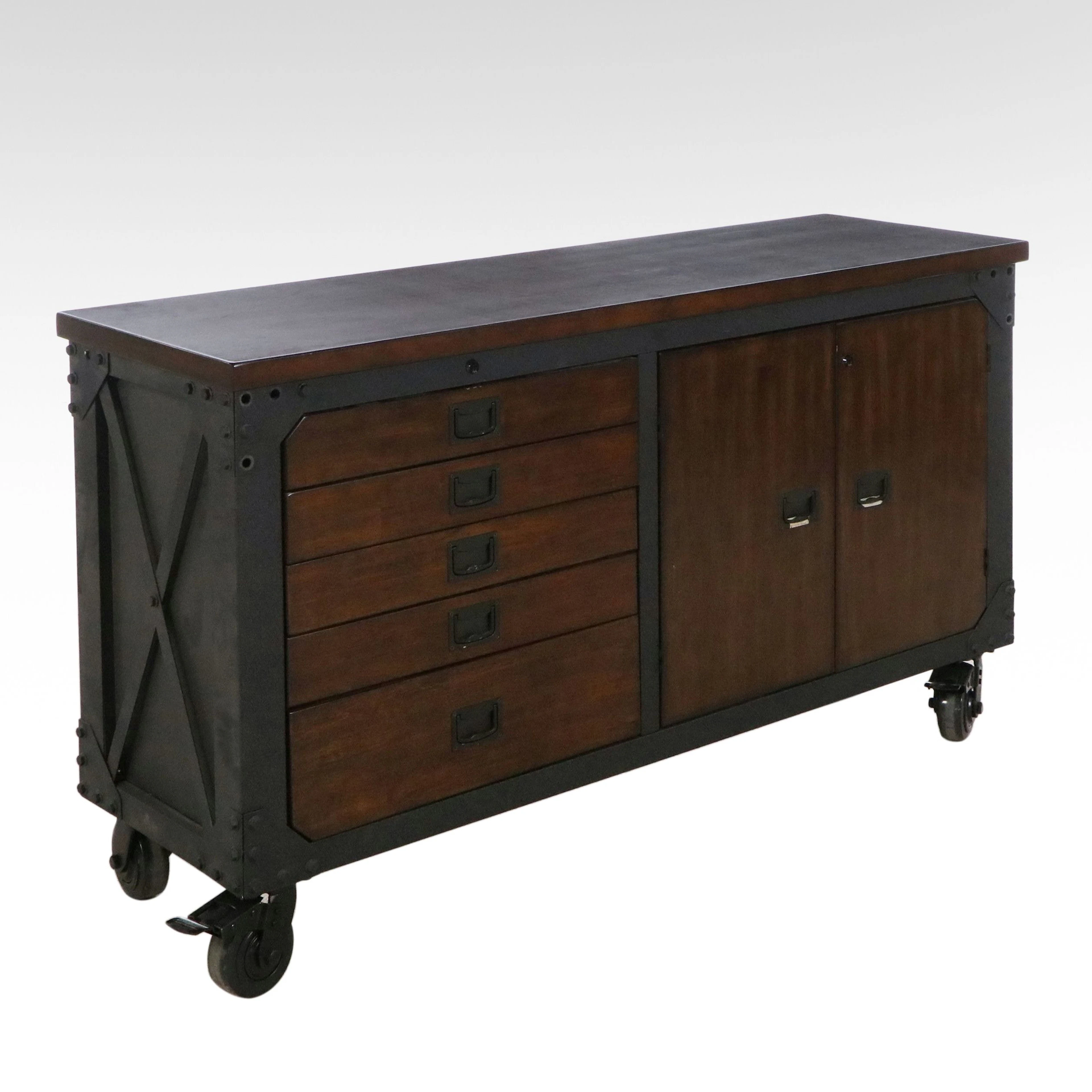 Whalen Furniture Industrial Style Rolling Cabinet