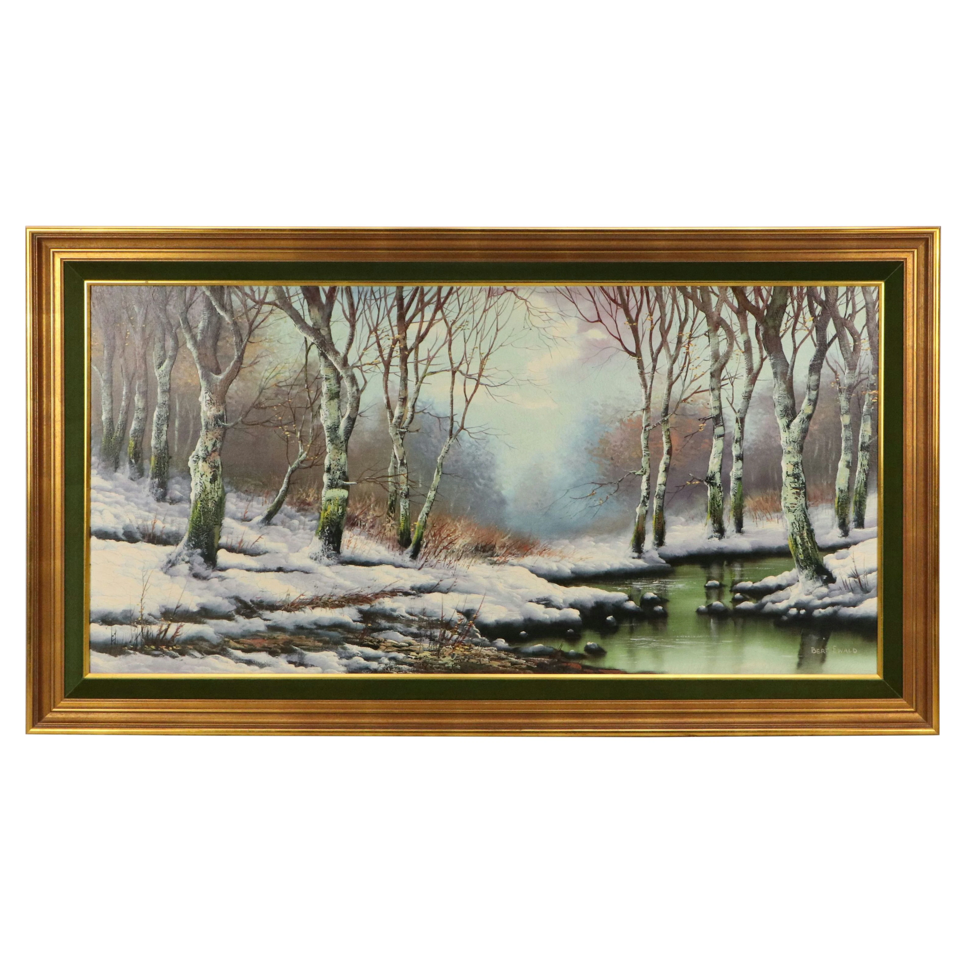 Bert Ewald Landscape Oil Painting of Winter River, 20th Century