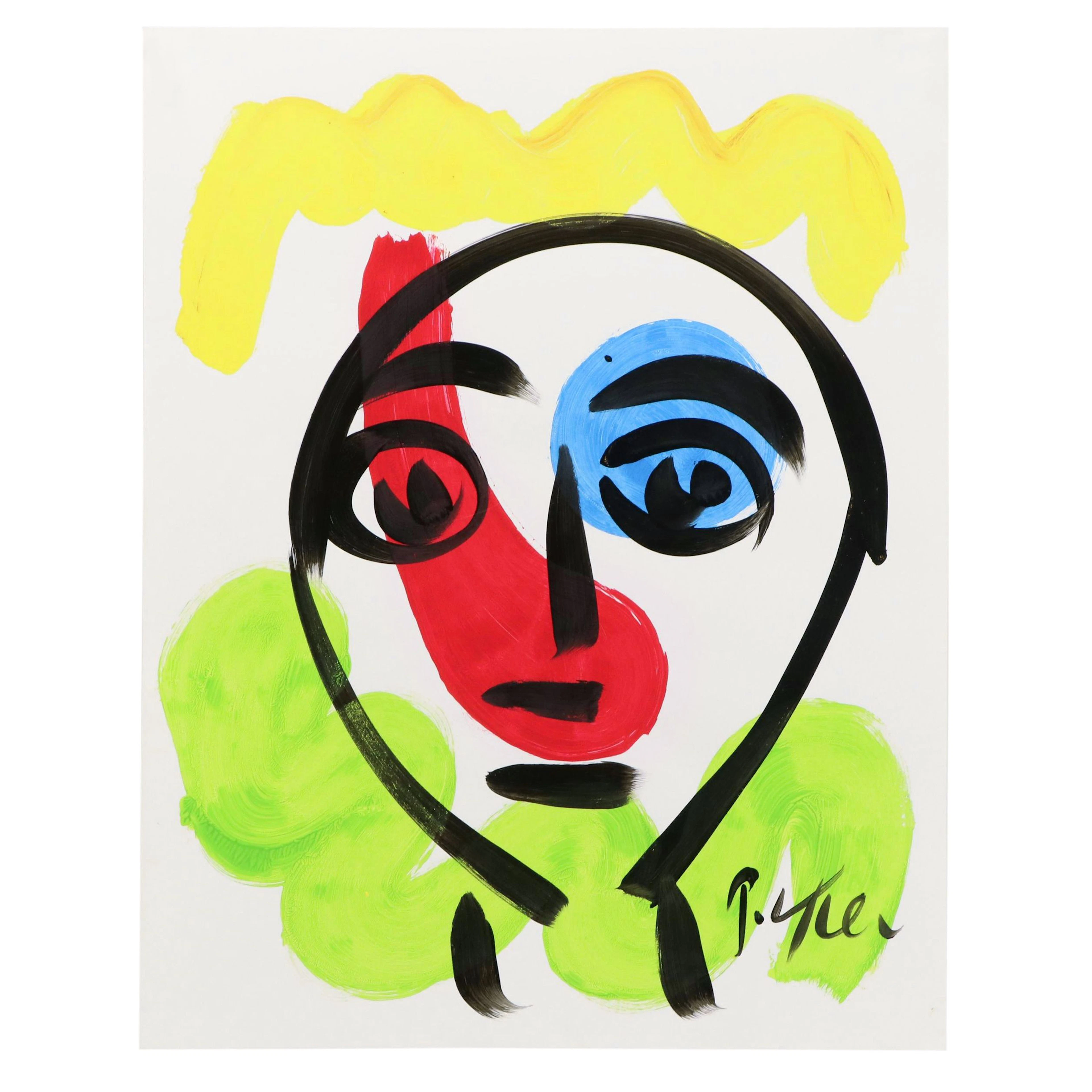 Peter Keil Abstract Acrylic Portrait Painting, Late 20th Century