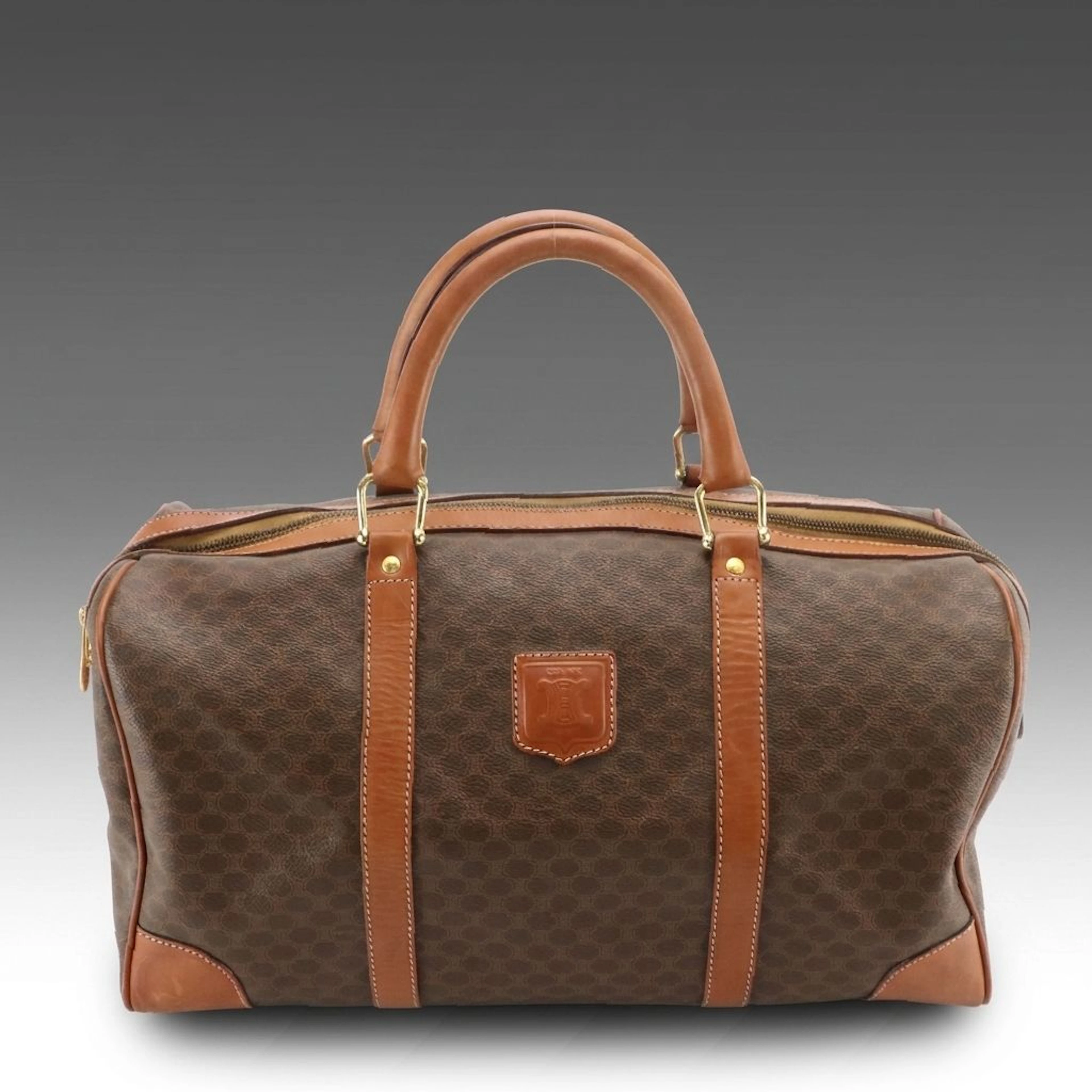 Celine Duffle Bag in Dark Brown Macadam Canvas and Leather