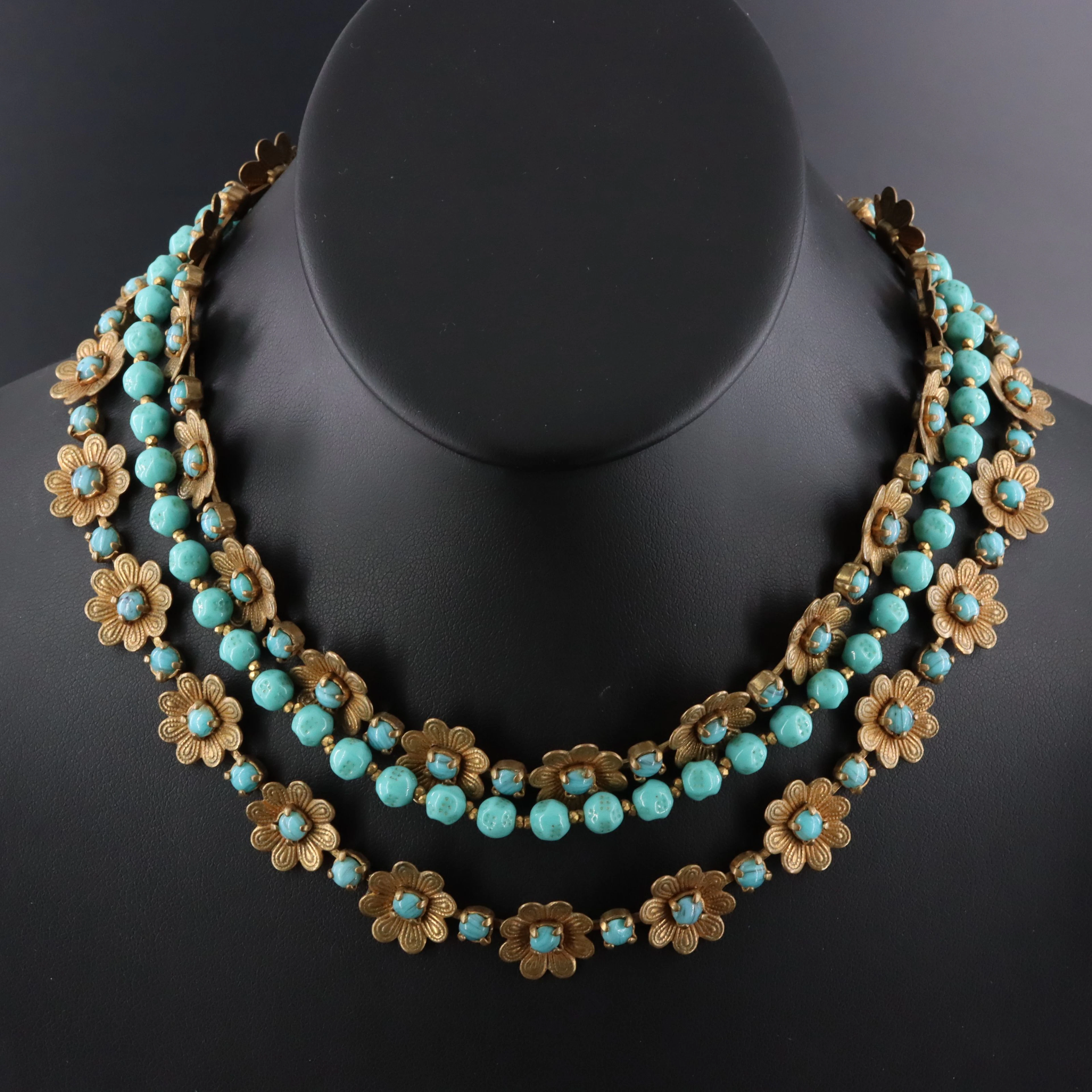 Frank Hess for Miriam Haskell Glass Bead Floral Necklace, 1930s