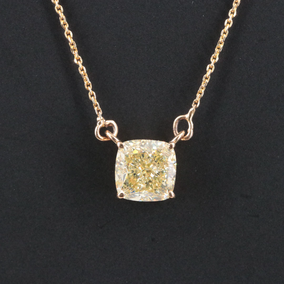 14K 2.01 CT Lab Grown Fancy Yellow Diamond Necklace with IGI Report