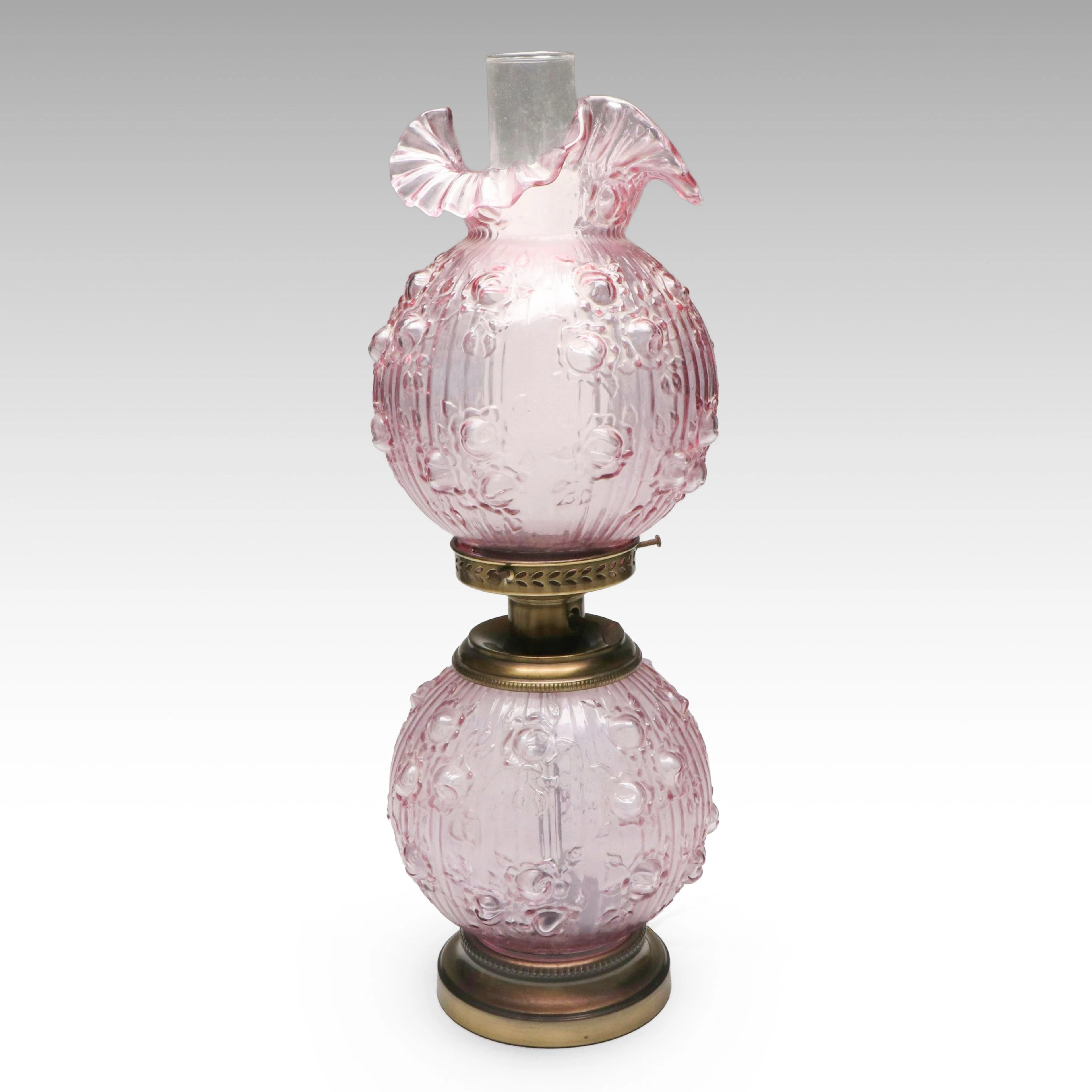 Fenton Glass Pink "Rose" Parlor Table Lamp, 1984-1994