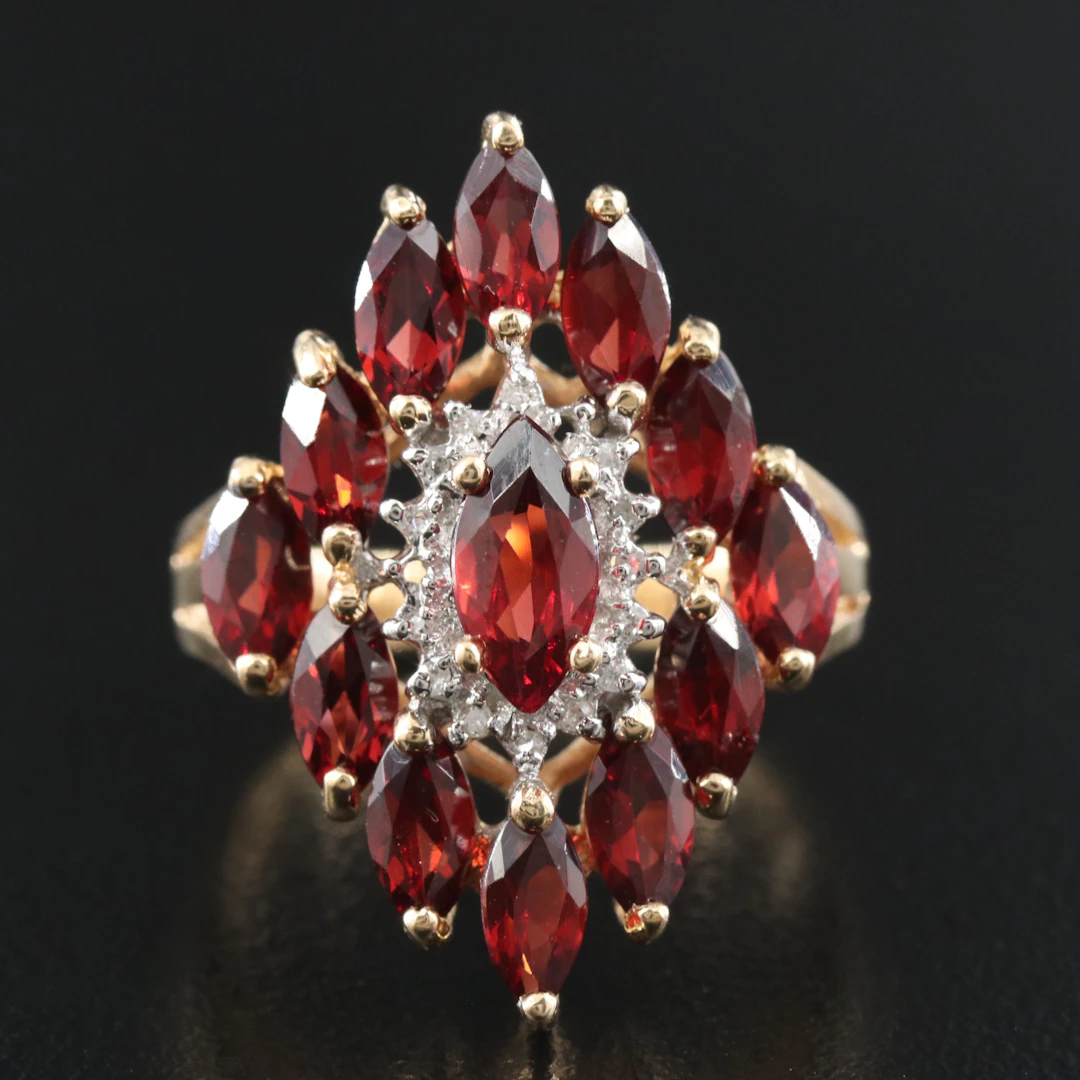 14K Garnet and Diamond Pointer Ring