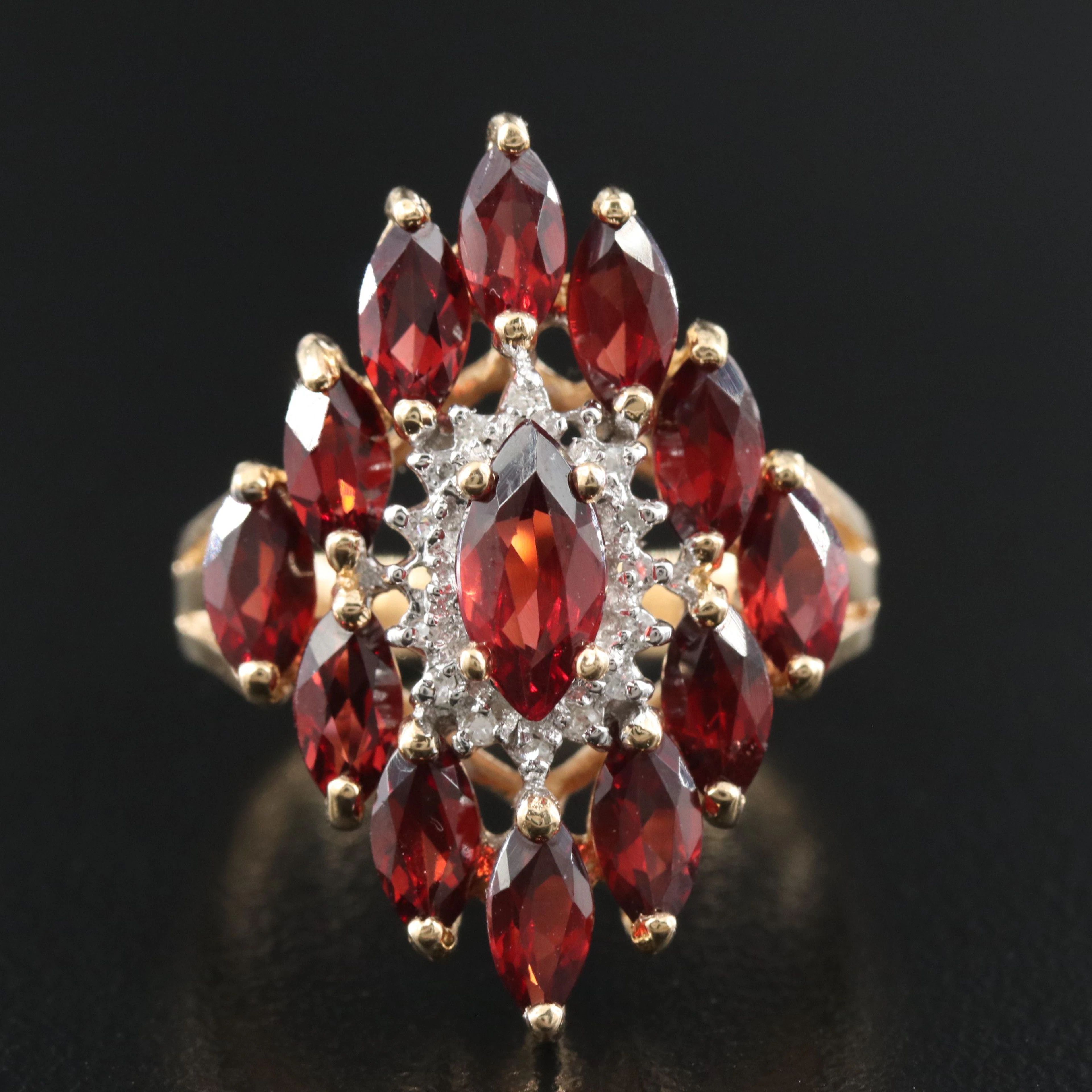 14K Garnet and Diamond Pointer Ring