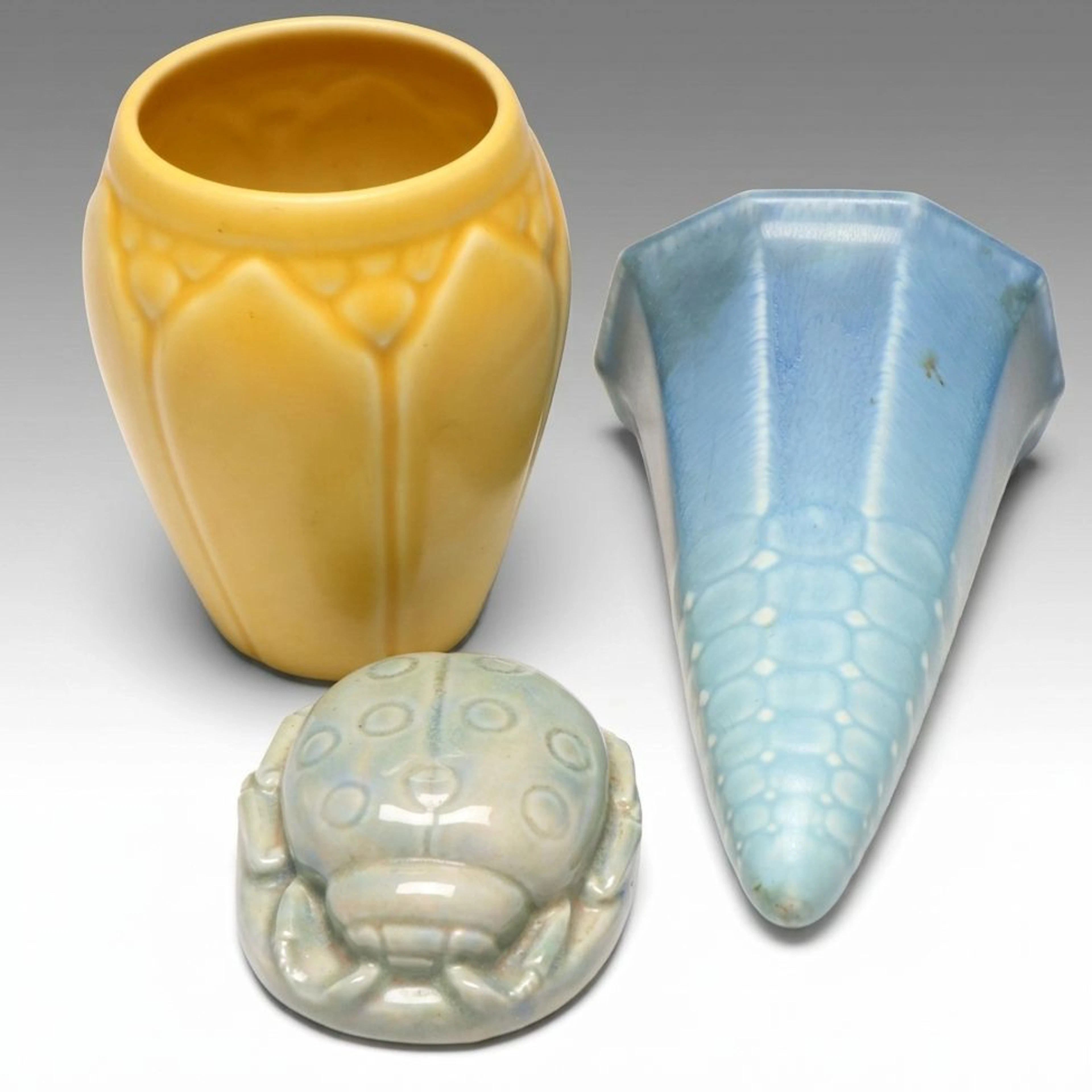 Rookwood Pottery "Lotus" Vase with Wall Pocket and Paperweight, 20th C.