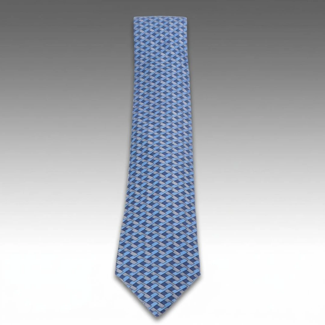 Hermès Necktie in Blue Geometric Printed Silk Twill
